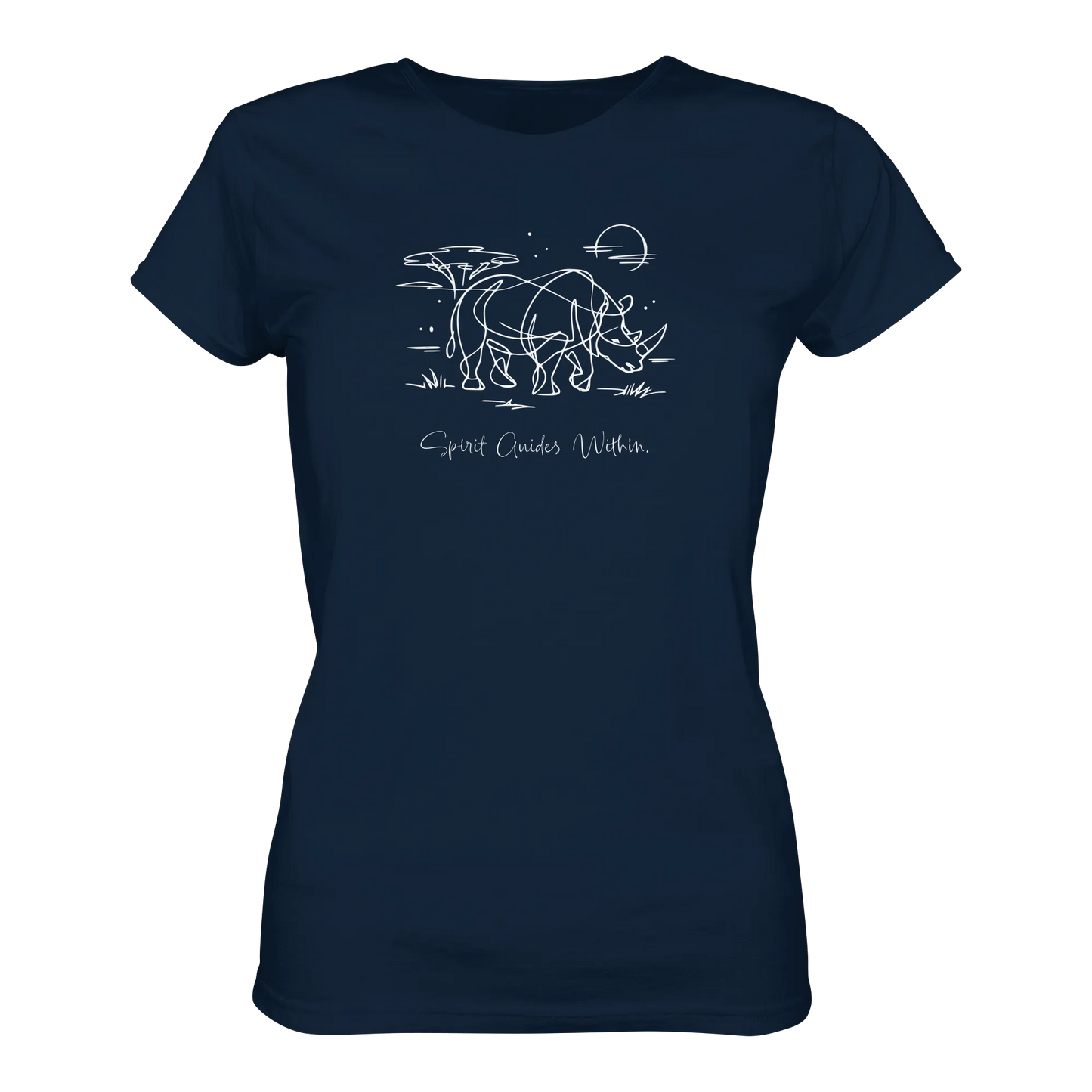 Bio Damen T-Shirt in Blue Soul mit Krafttier Nashorn Lineart Motiv