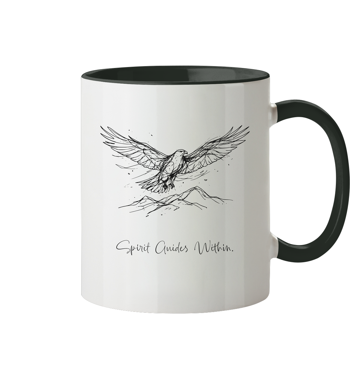 Tasse in Weiß & Schwarz mit Krafttier Adler Lineart Motiv