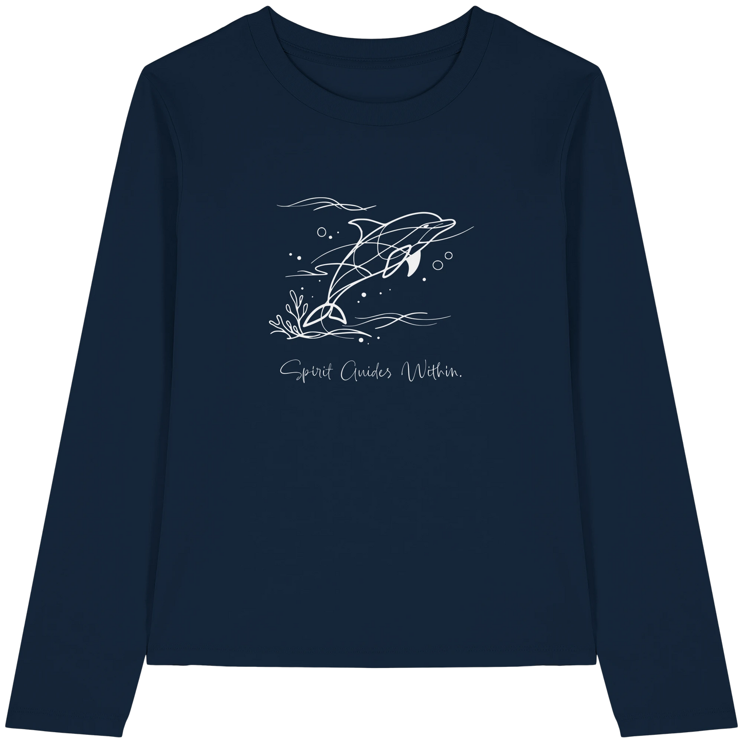 Bio Damen Langarmshirt in Cool Heather Grey mit Krafttier Delphin Lineart Motiv