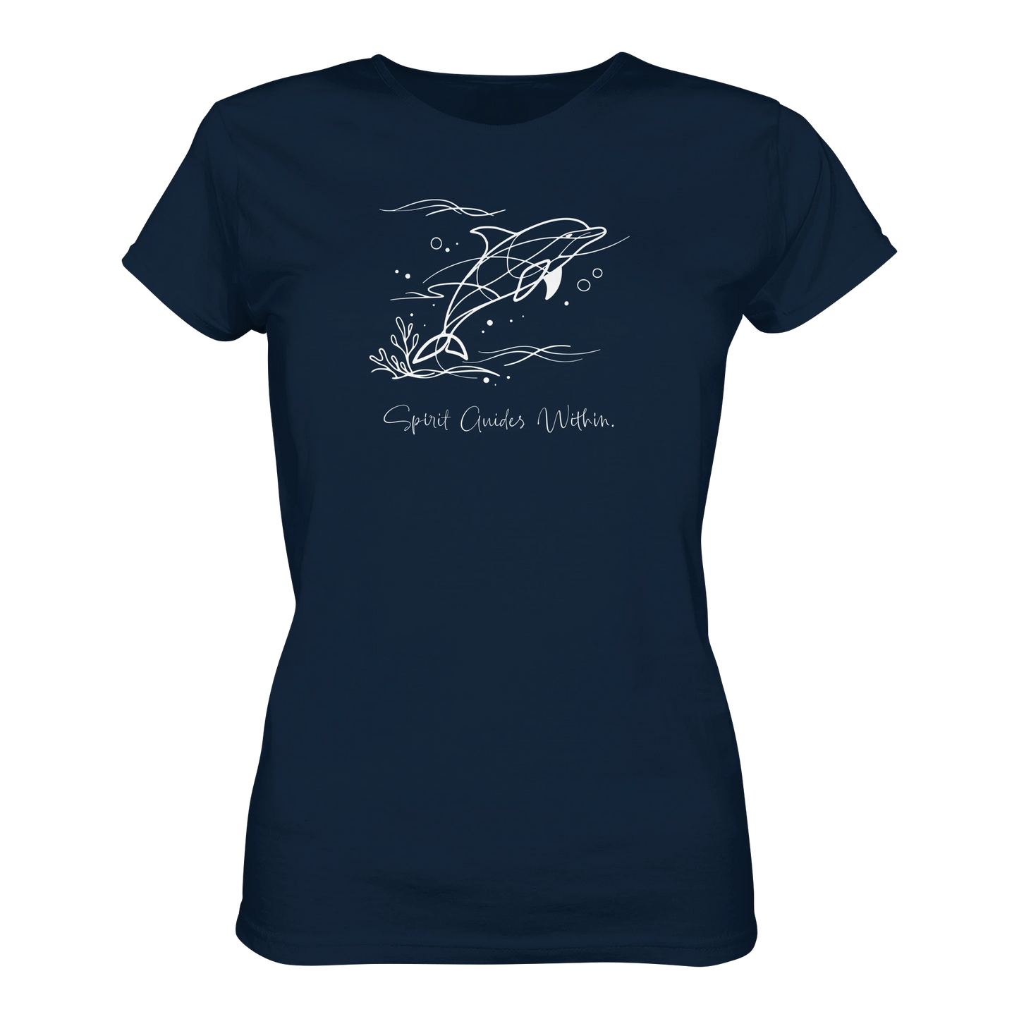 Bio Damen T-Shirt in Blue Soul mit Krafttier Delphin Lineart Motiv