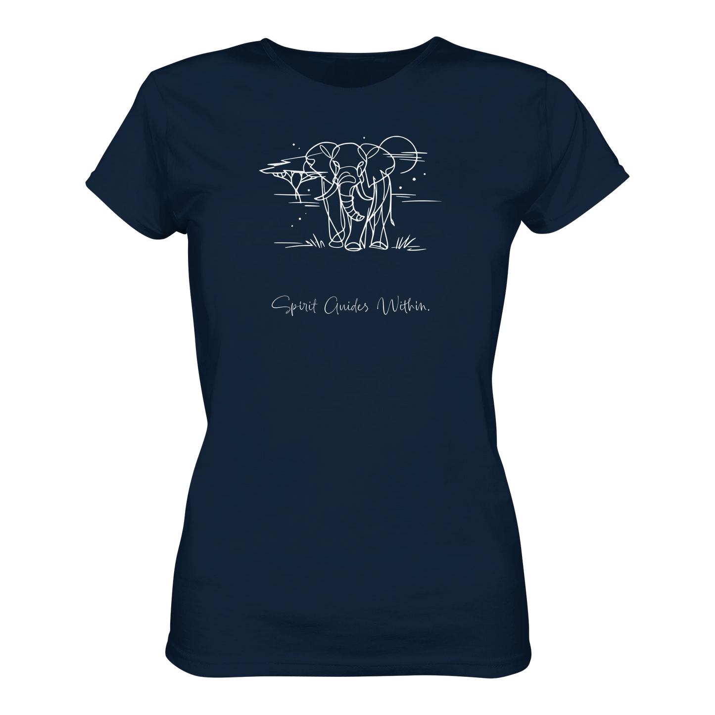 Bio Damen T-Shirt in Blue Soul mit Krafttier Elefant Lineart Motiv