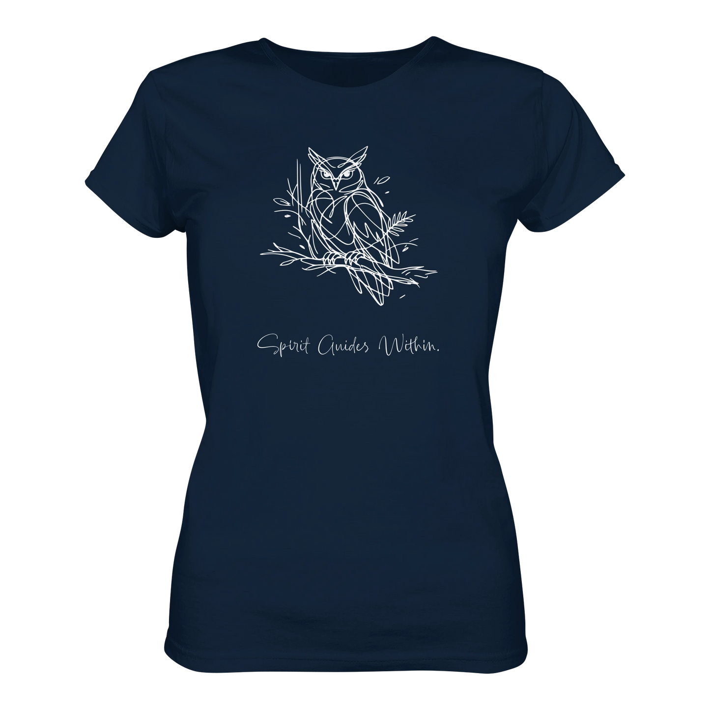 Bio Damen T-Shirt in Blue Soul mit Krafttier Eule Lineart Motiv