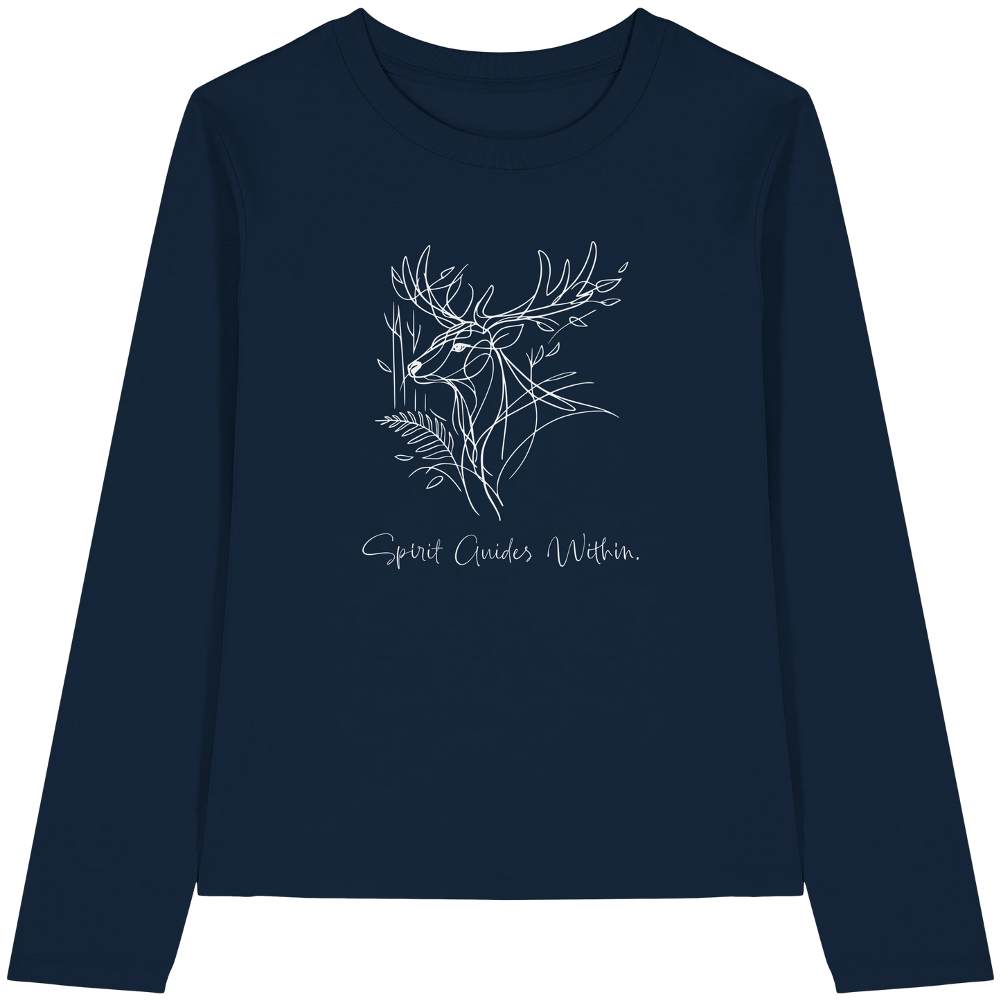 Bio Damen Langarmshirt in Cool Heather Grey mit Krafttier Hirsch Lineart Motiv