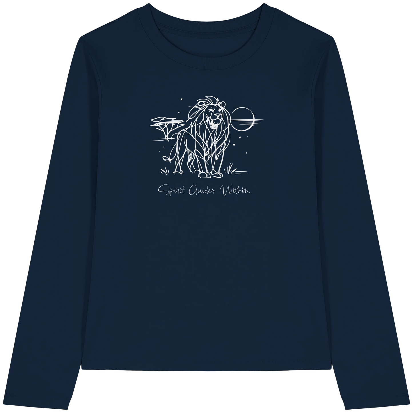 Bio Damen Langarmshirt in Cool Heather Grey mit Krafttier Löwe Motiv