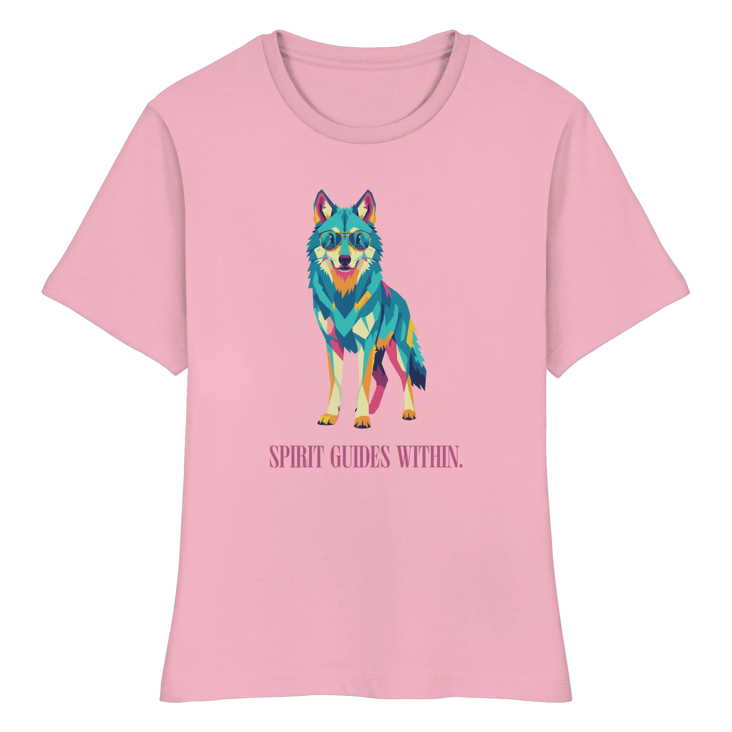 tailliertes Bio Damen Shirt in White mit Krafttier Wolf Motiv