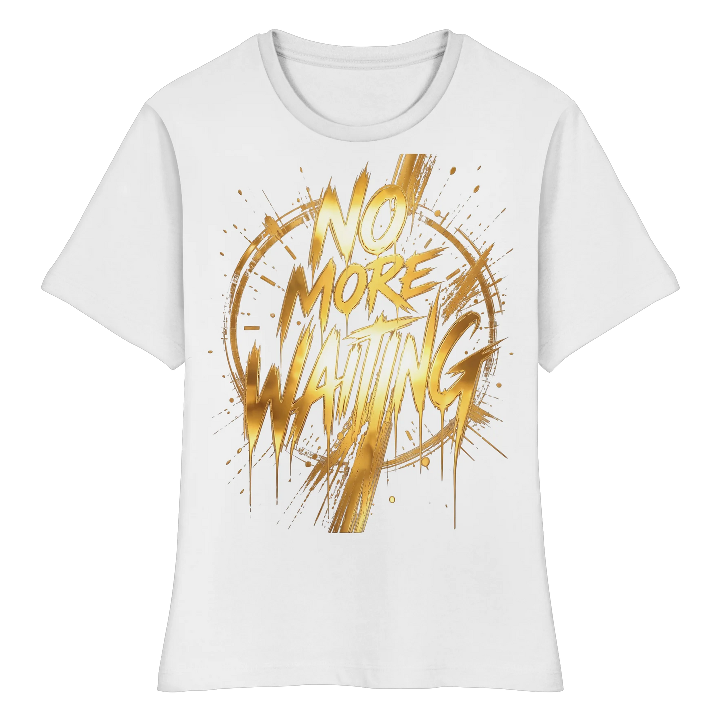 tailliertes Bio Damen Shirt in Black mit No More Waiting Design