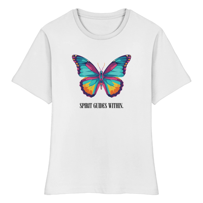 tailliertes Bio Damen Shirt in White mit Krafttier Eule Motiv