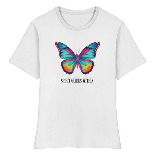 tailliertes Bio Damen Shirt in White mit Krafttier Eule Motiv