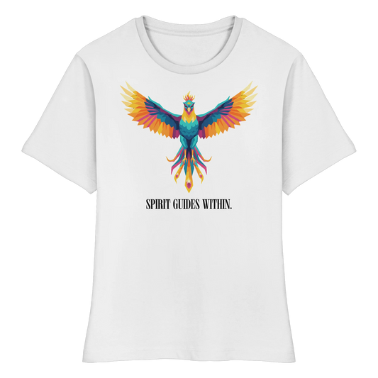 tailliertes Bio Damen Shirt in White mit Krafttier Eule Motiv