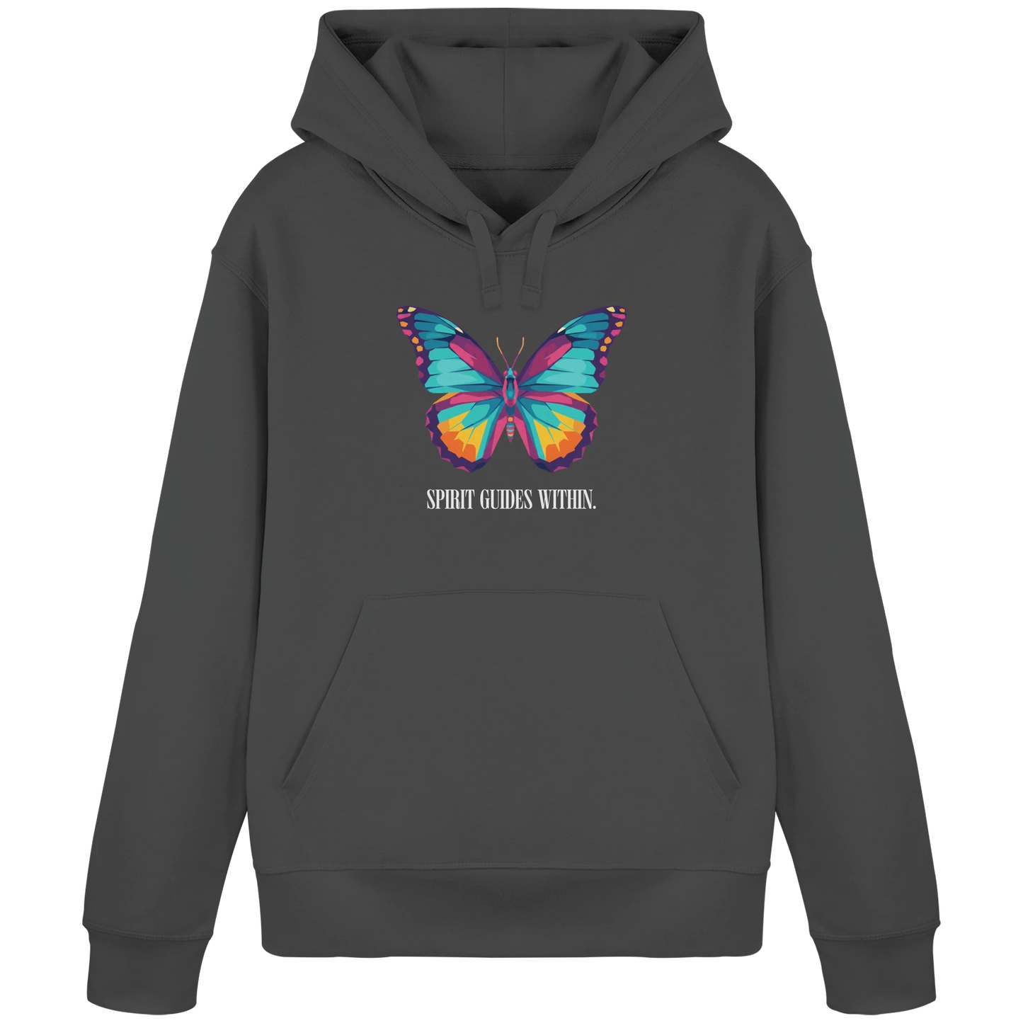 Bio Damen Hoodie in Anthracite mit Krafttier Eule Motiv