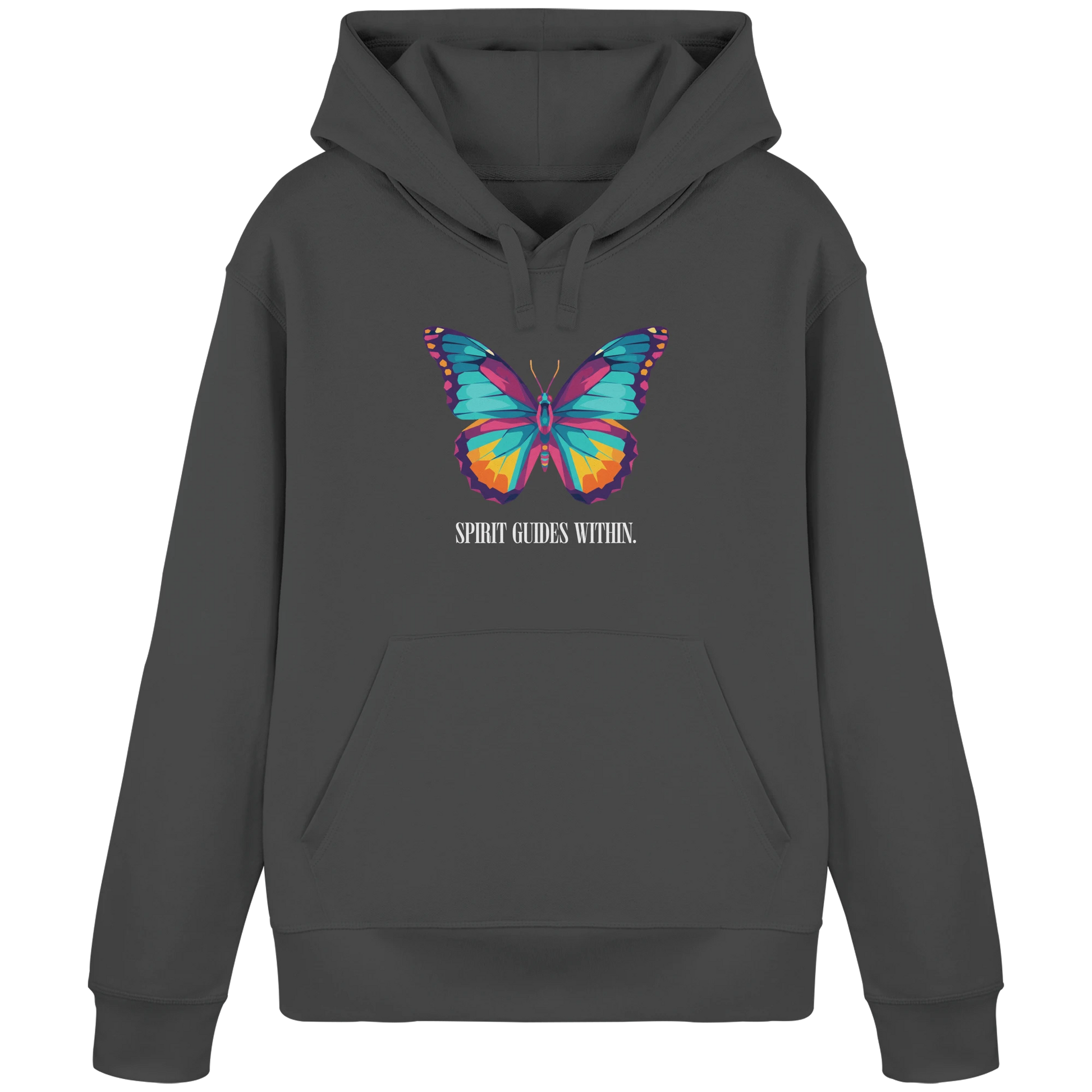 Bio Damen Hoodie in Anthracite mit Krafttier Eule Motiv