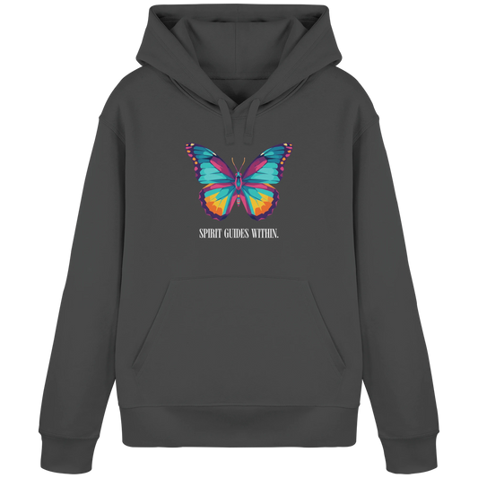 Bio Damen Hoodie in Anthracite mit Krafttier Eule Motiv