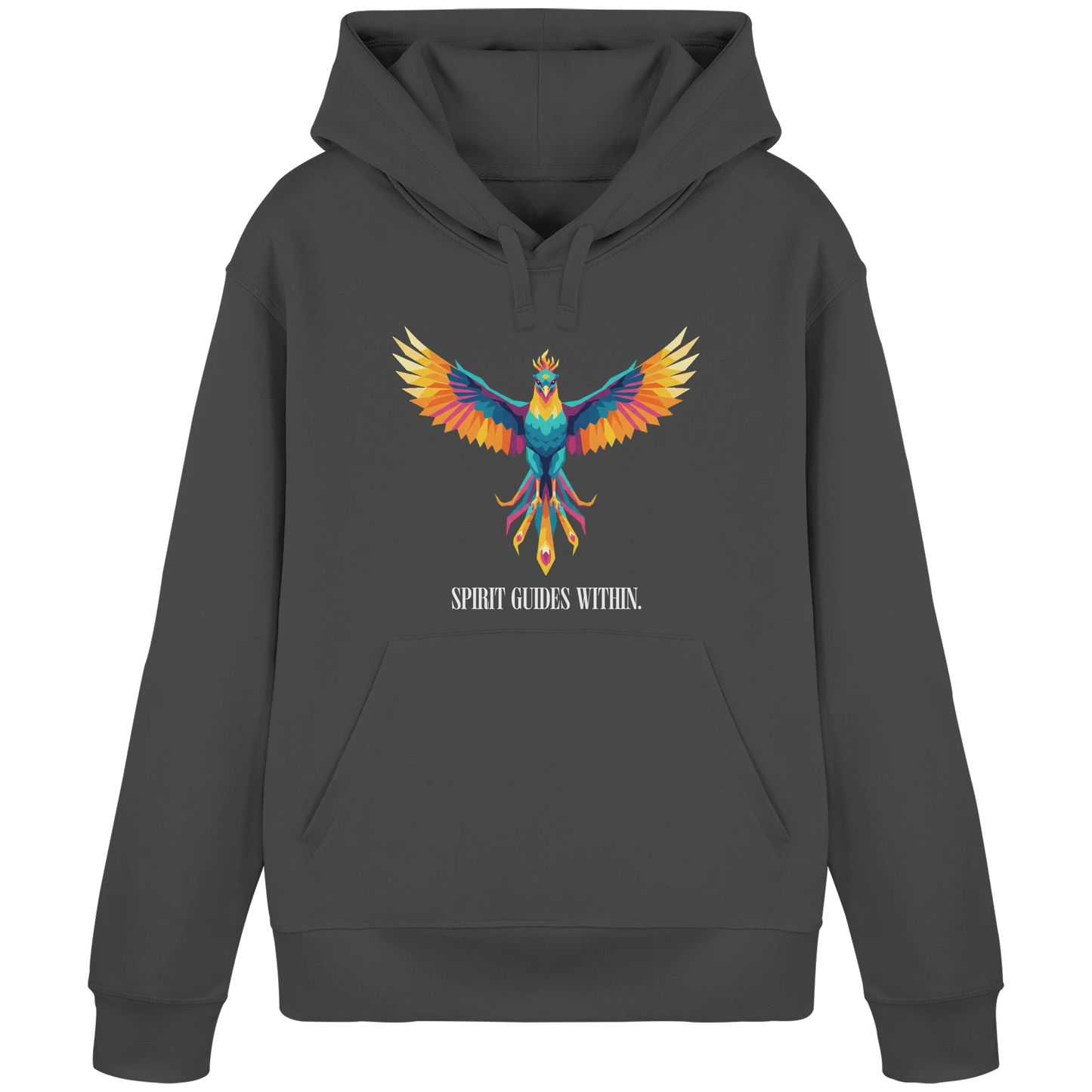 Bio Damen Hoodie in Anthracite mit Krafttier Eule Motiv