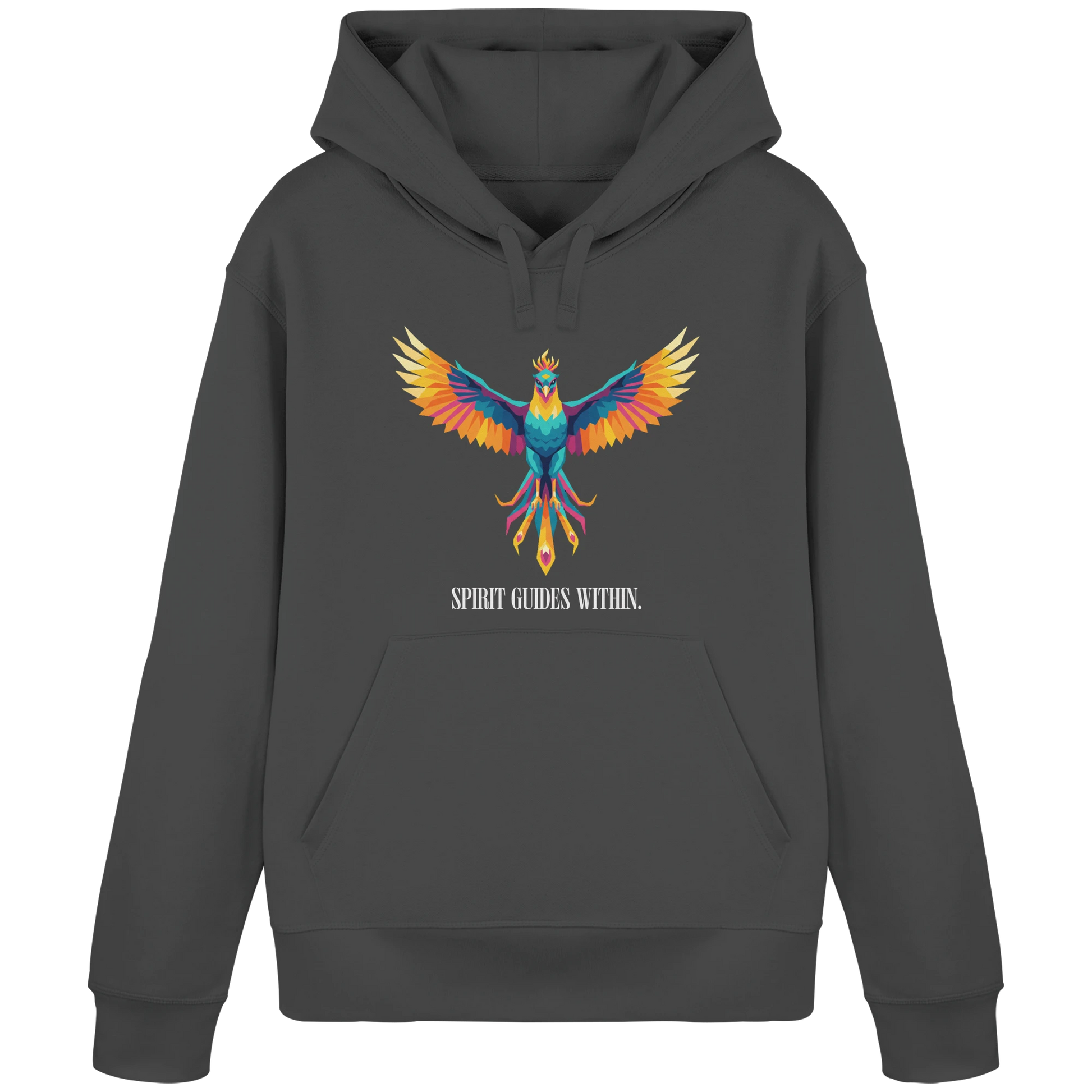 Bio Damen Hoodie in Anthracite mit Krafttier Eule Motiv
