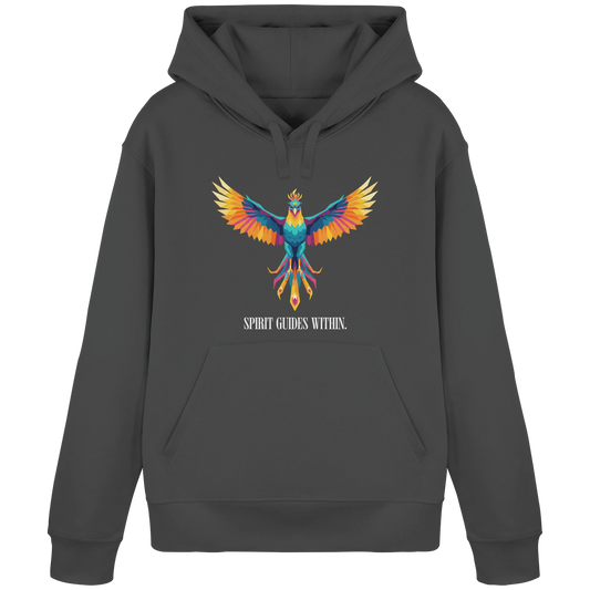 Bio Damen Hoodie in Anthracite mit Krafttier Eule Motiv