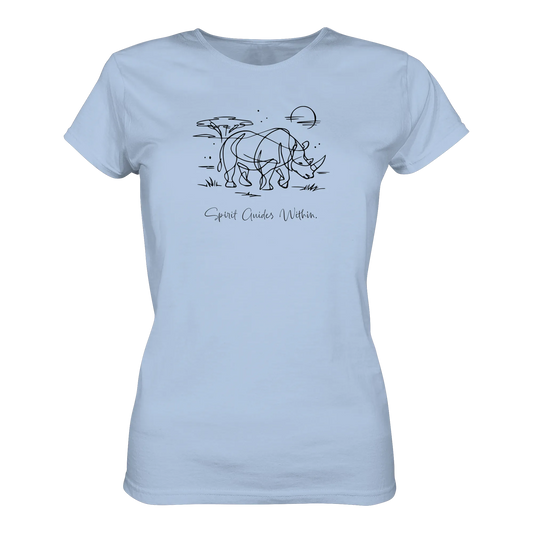 Bio Damen T-Shirt in Blue Soul mit Krafttier Nashorn Lineart Motiv