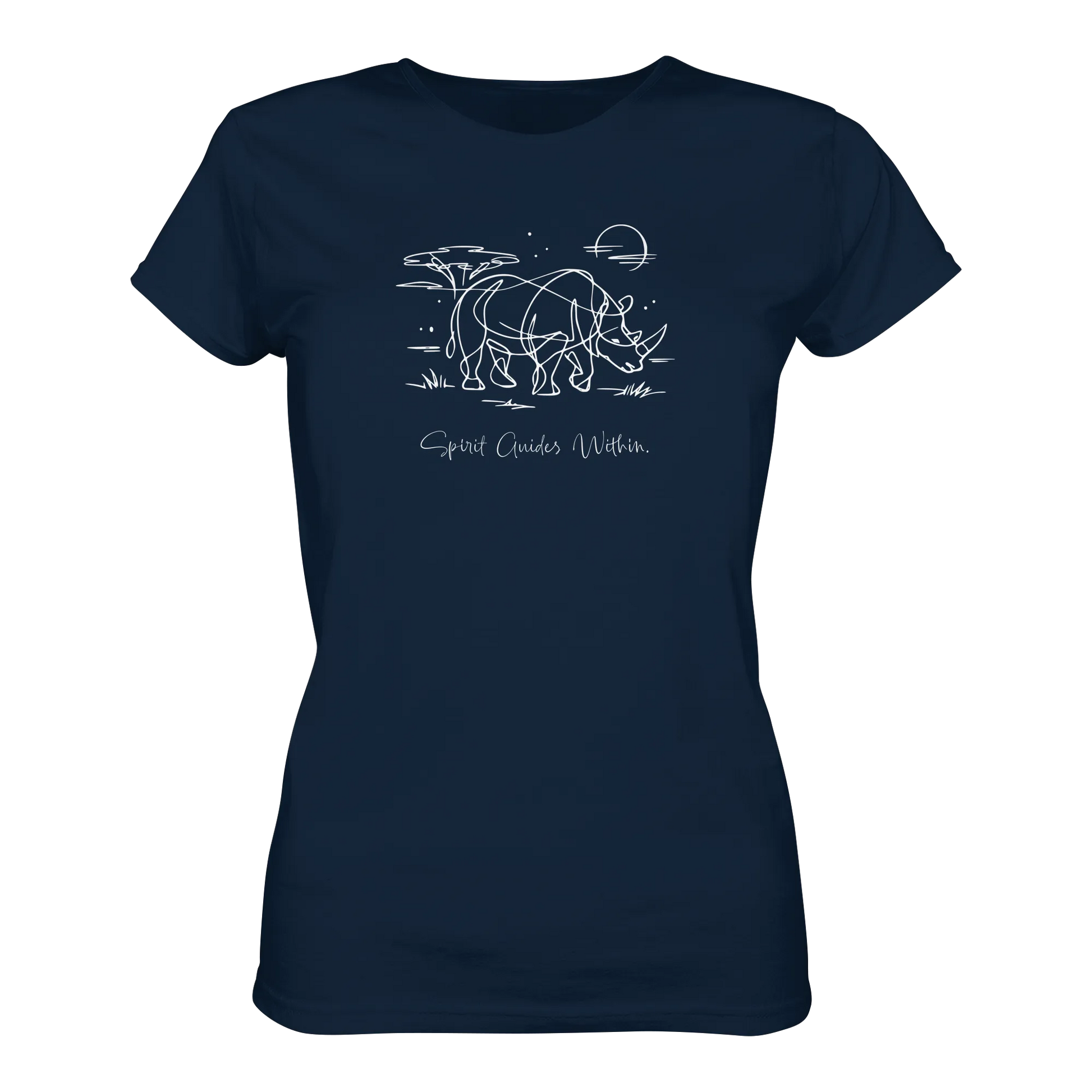 Bio Damen T-Shirt in Blue Soul mit Krafttier Nashorn Lineart Motiv