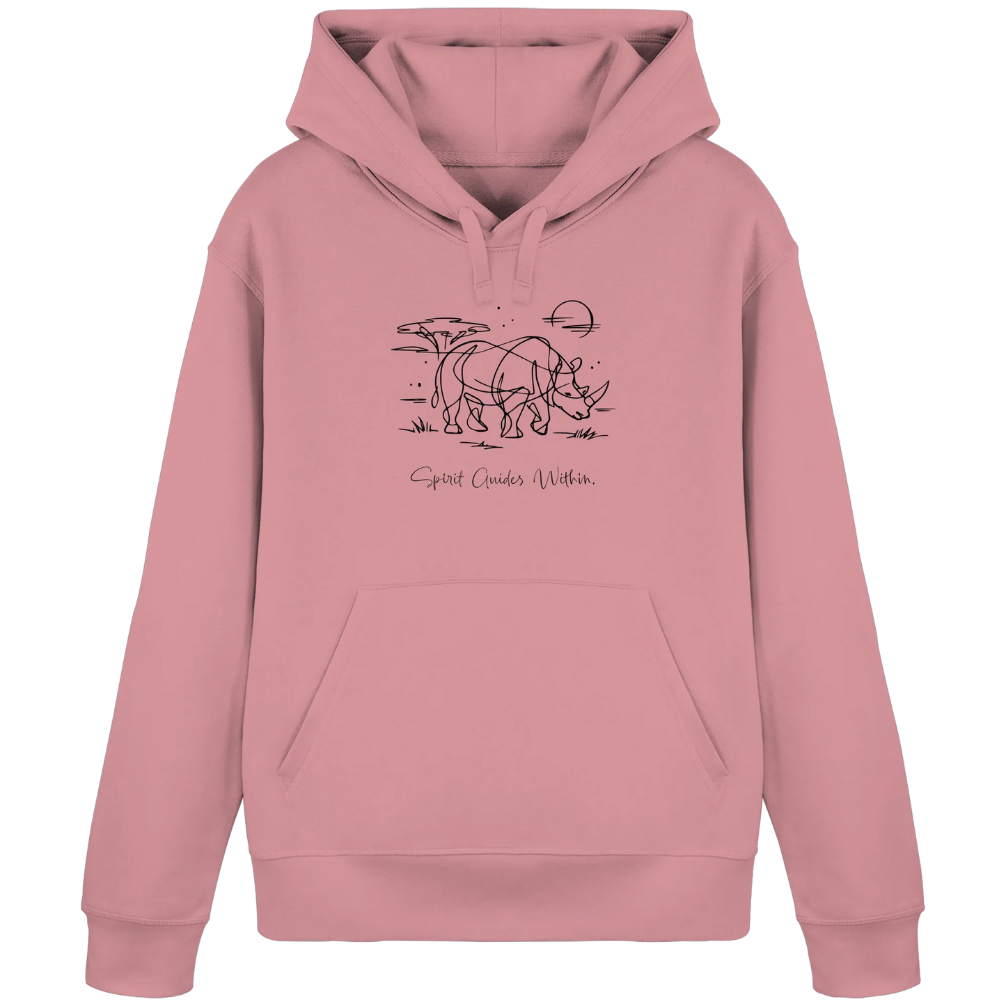 Bio Damen Hoodie in Canyon Pink mit Krafttier Nashorn Lineart Motiv