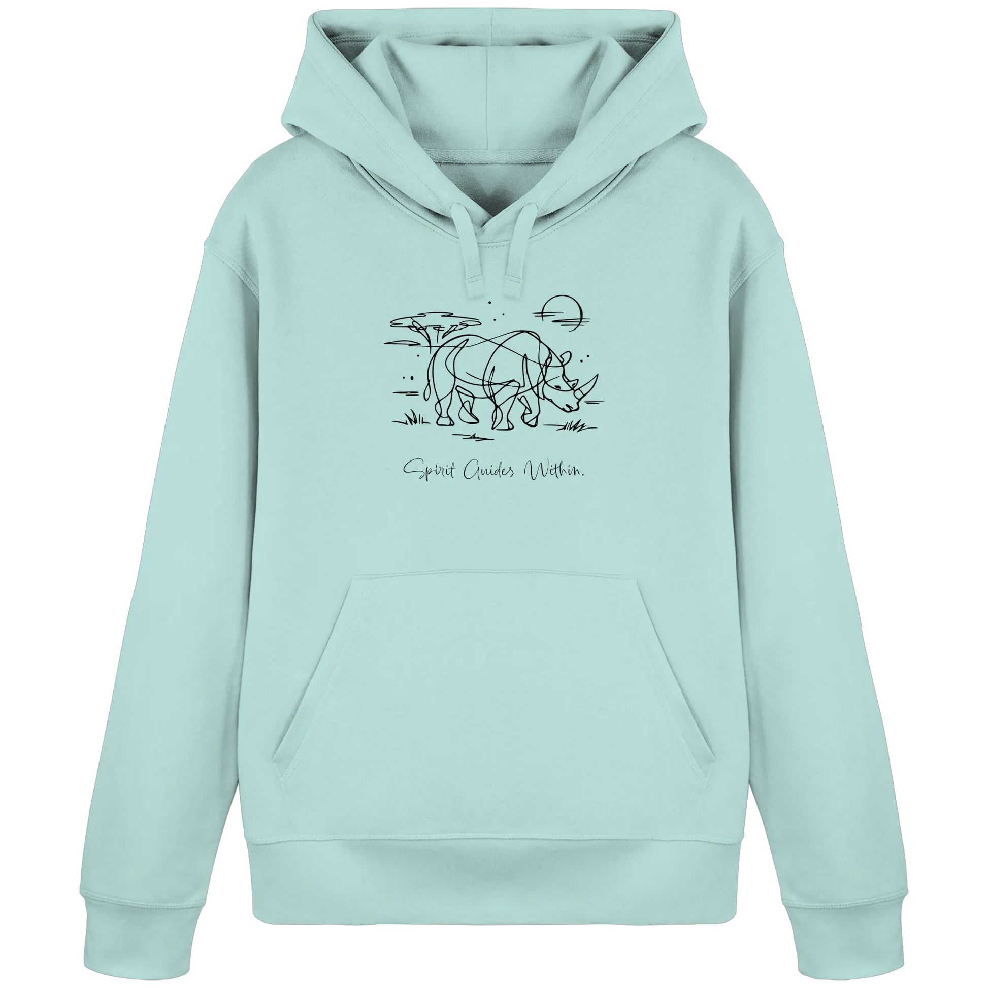 Bio Damen Hoodie in Canyon Pink mit Krafttier Nashorn Lineart Motiv
