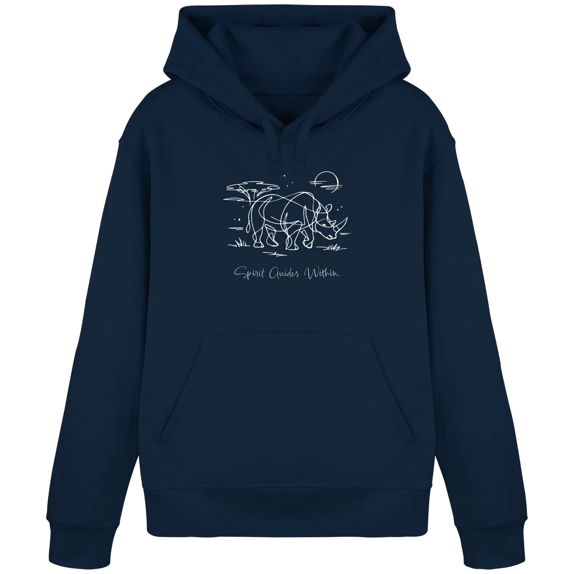 Bio Damen Hoodie in Canyon Pink mit Krafttier Nashorn Lineart Motiv