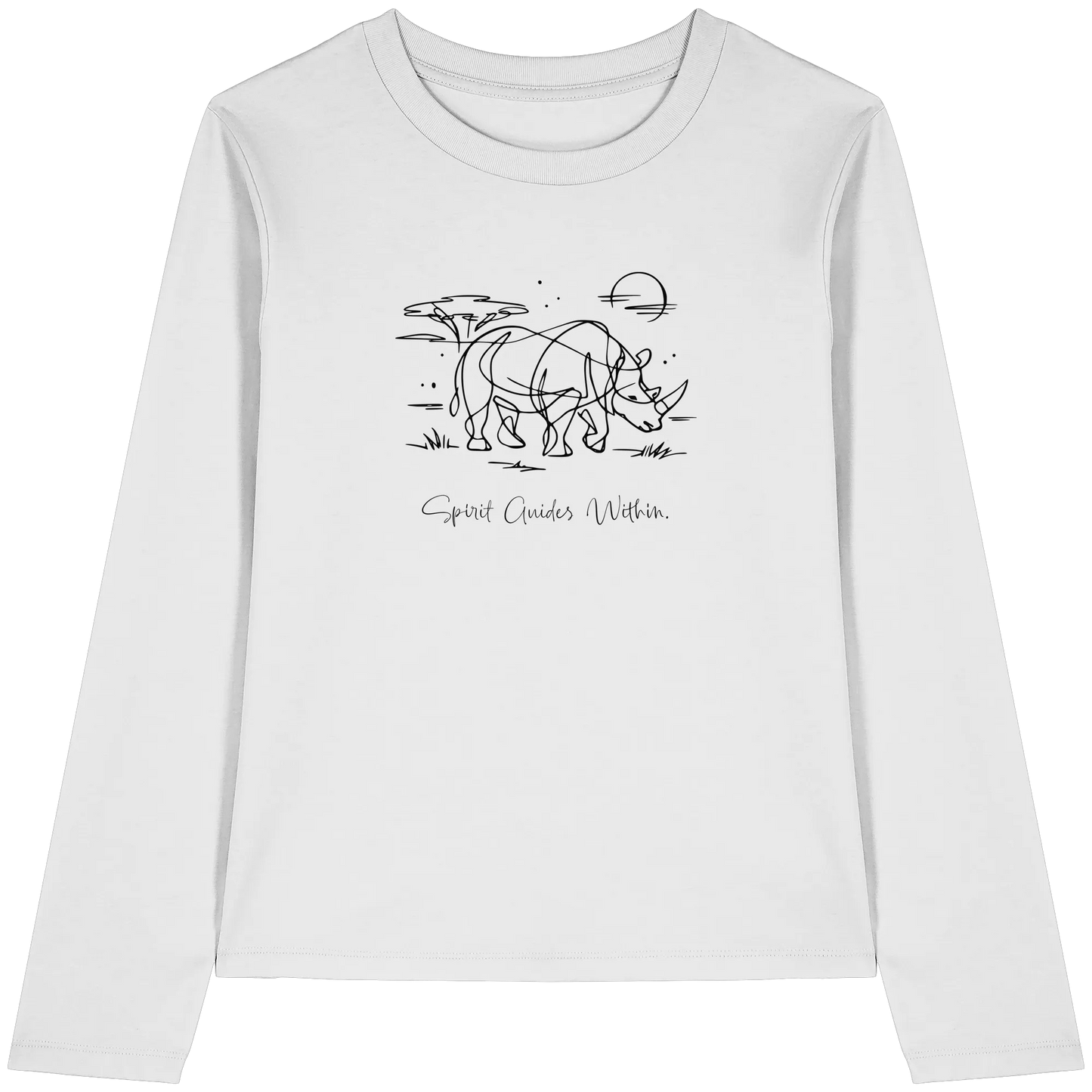 Bio Damen Langarmshirt in Cool Heather Grey mit Krafttier Nashorn Lineart Motiv