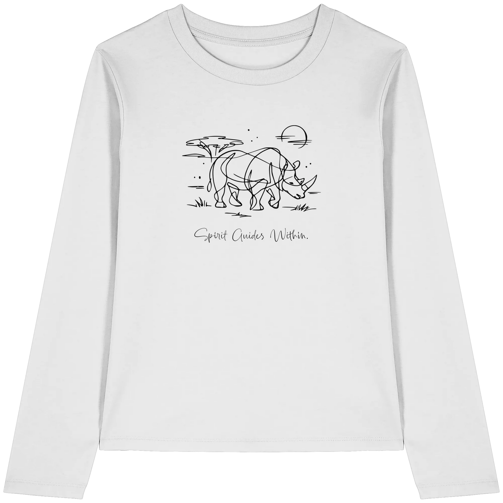 Bio Damen Langarmshirt in Cool Heather Grey mit Krafttier Nashorn Lineart Motiv
