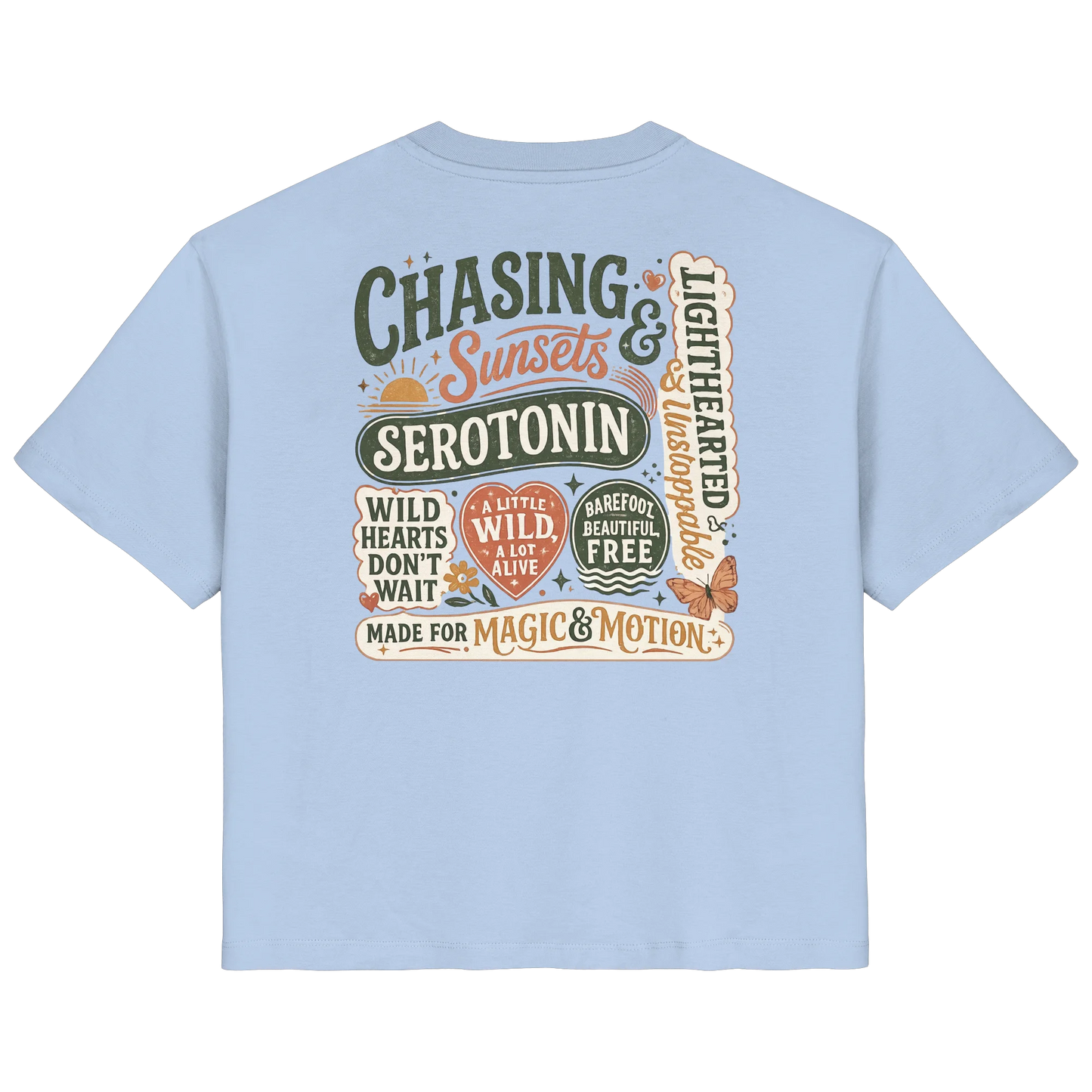 Bio Damen Shirt in Nispero mit Chasing Sunsets & Serotonin Design