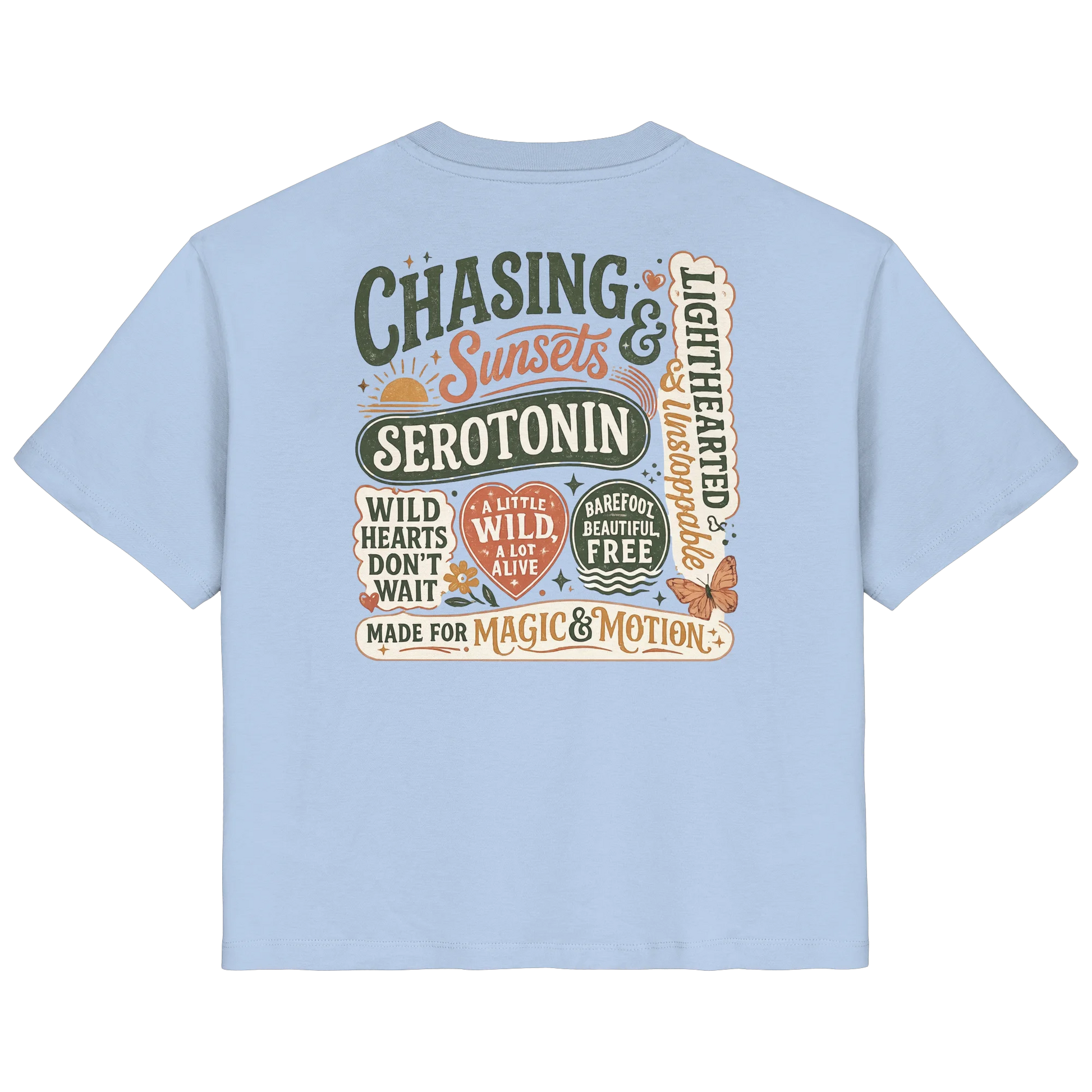 Bio Damen Shirt in Nispero mit Chasing Sunsets & Serotonin Design