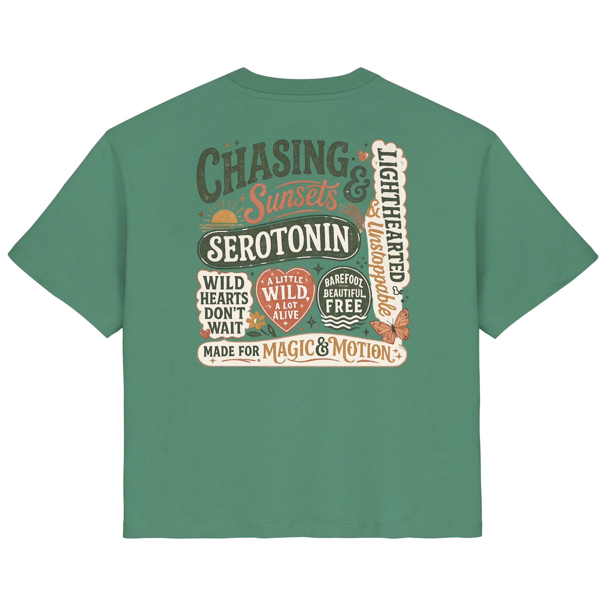 Bio Damen Shirt in Nispero mit Chasing Sunsets & Serotonin Design