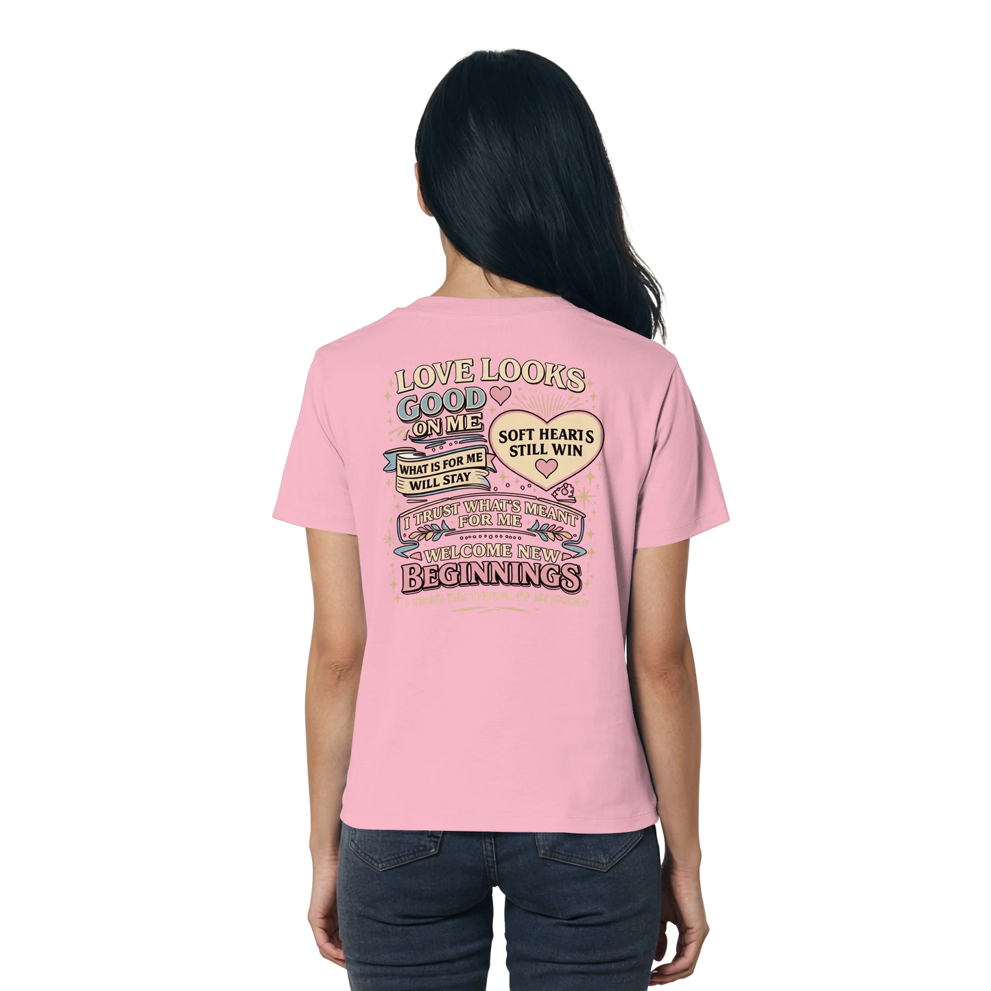 Bio Damen Shirt in Cotton Pink mit Love Looks Good on Me Design
