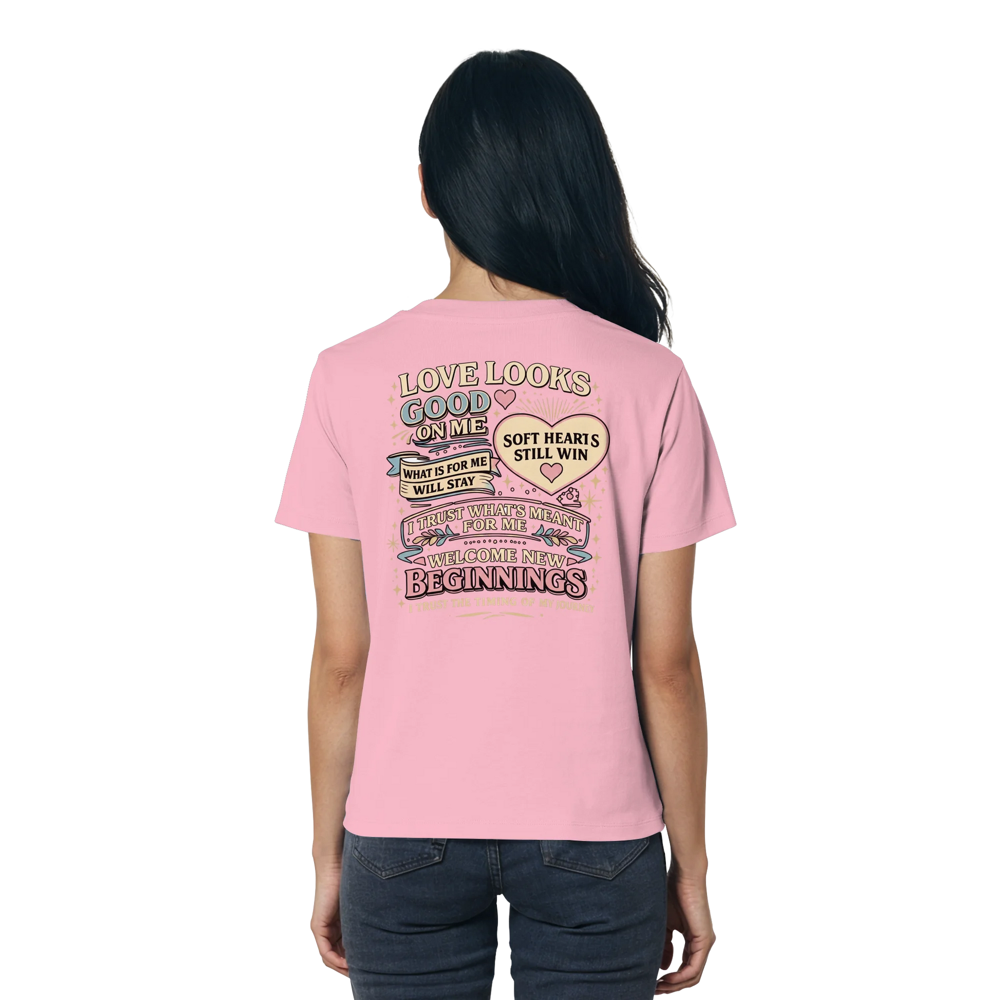 Bio Damen Shirt in Cotton Pink mit Love Looks Good on Me Design