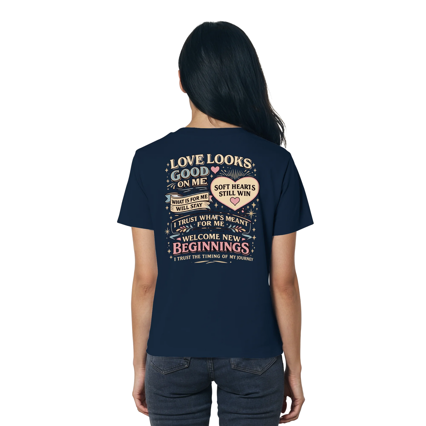 Bio Damen Shirt in Blue Soul mit Love Looks Good on Me Design