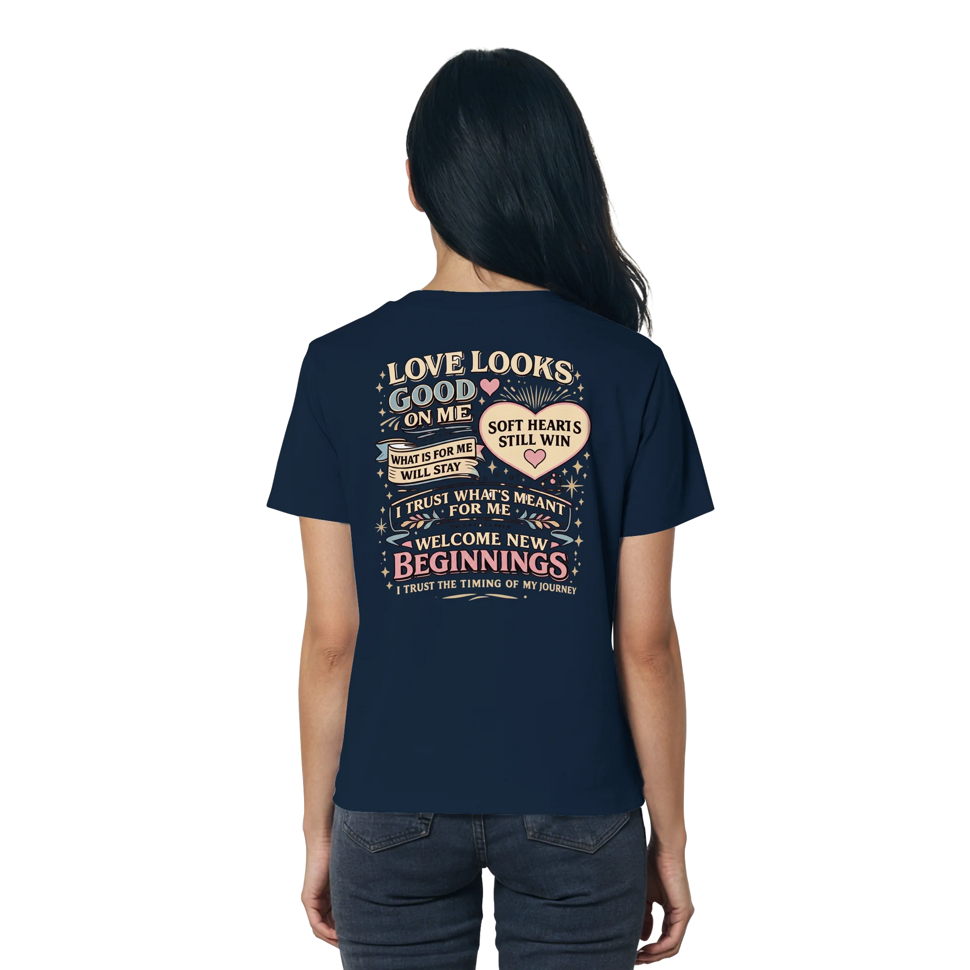 Bio Damen Shirt in Blue Soul mit Love Looks Good on Me Design