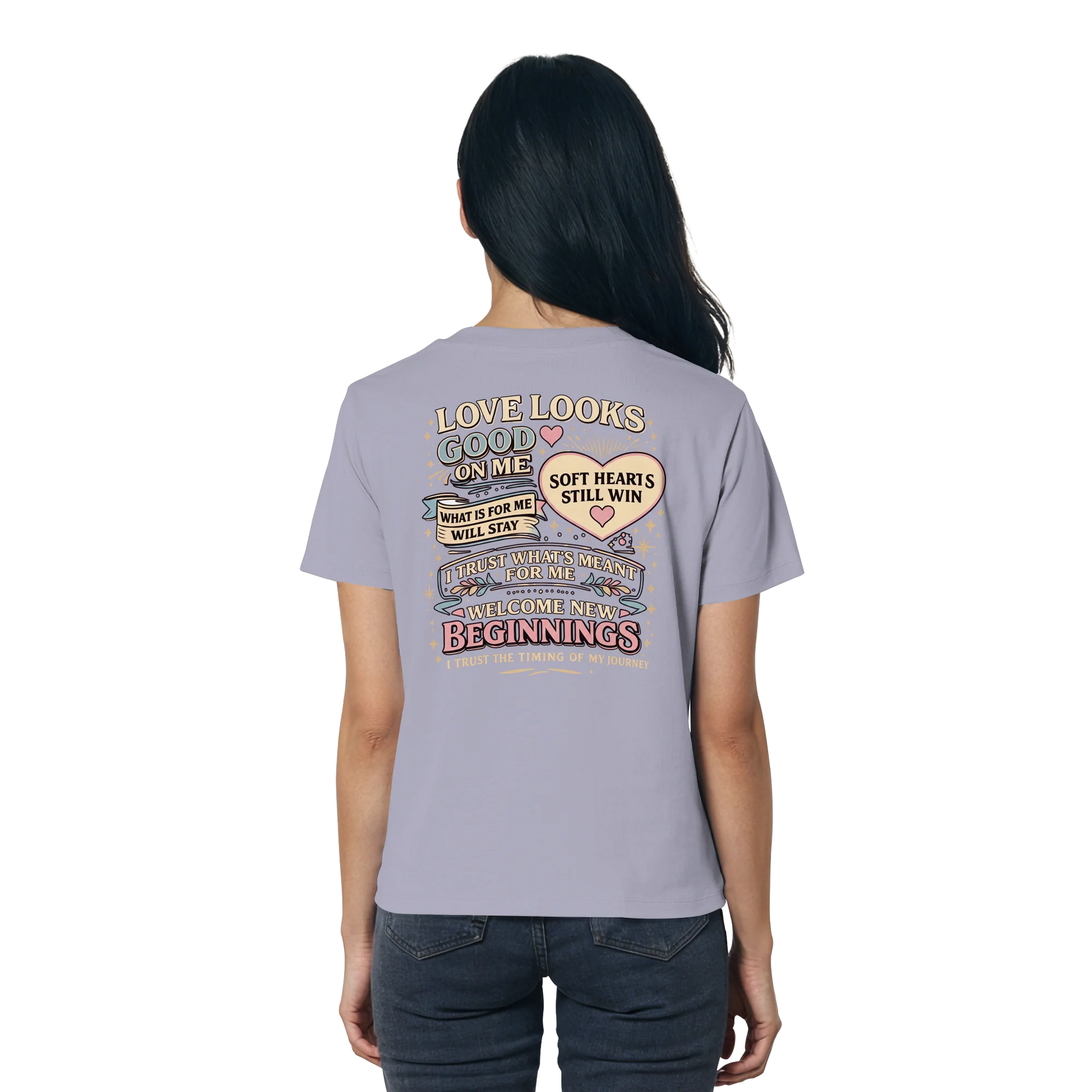 Bio Damen Shirt in Blue Soul mit Love Looks Good on Me Design