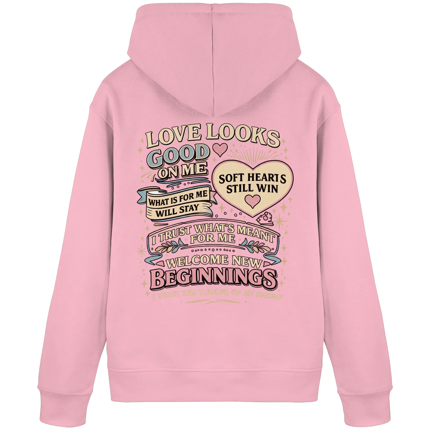 Bio Damen Hoodie in Cotton Pink mit Love Looks Good on Me Design