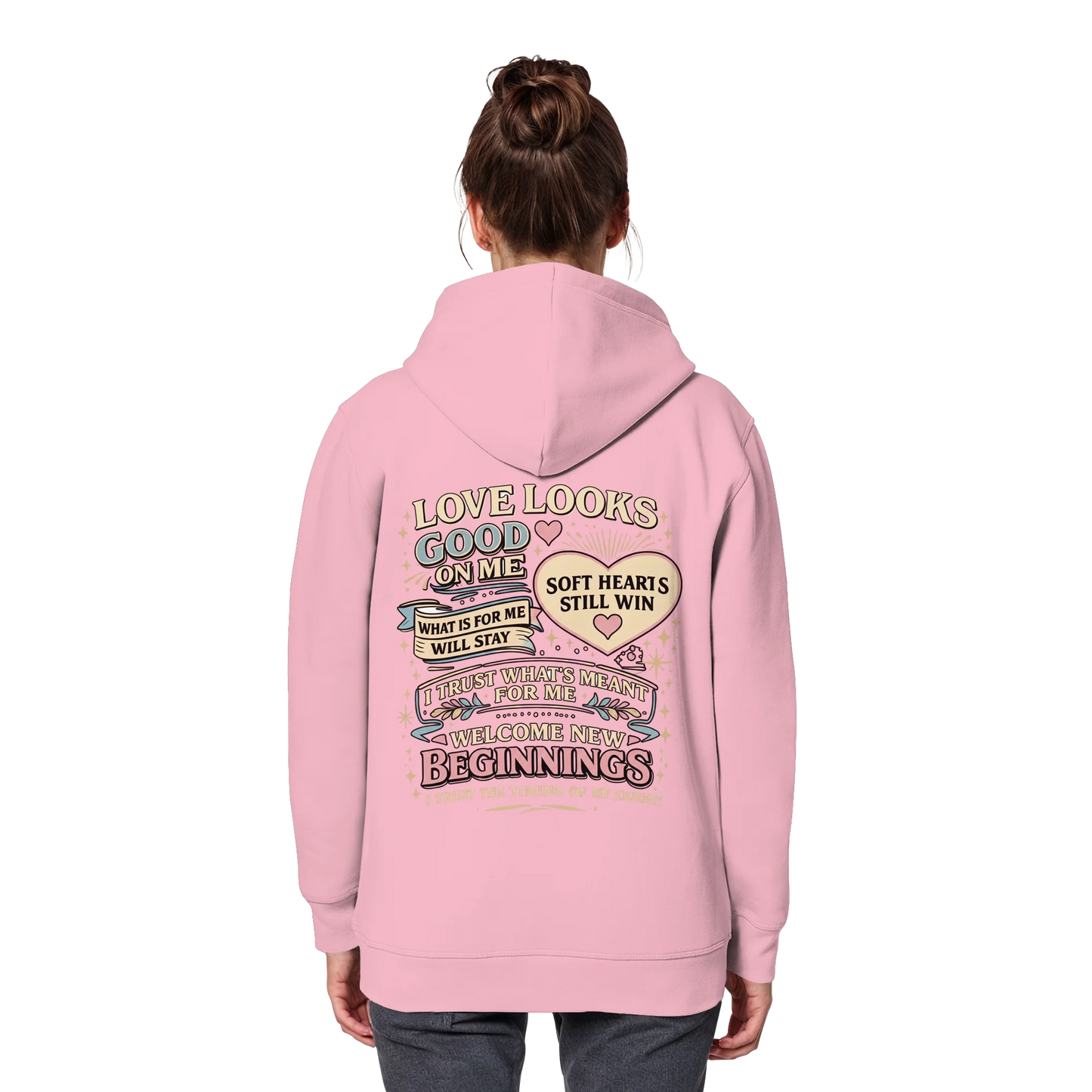 Bio Damen Hoodie in Vintage White mit Love Looks Good on Me Design