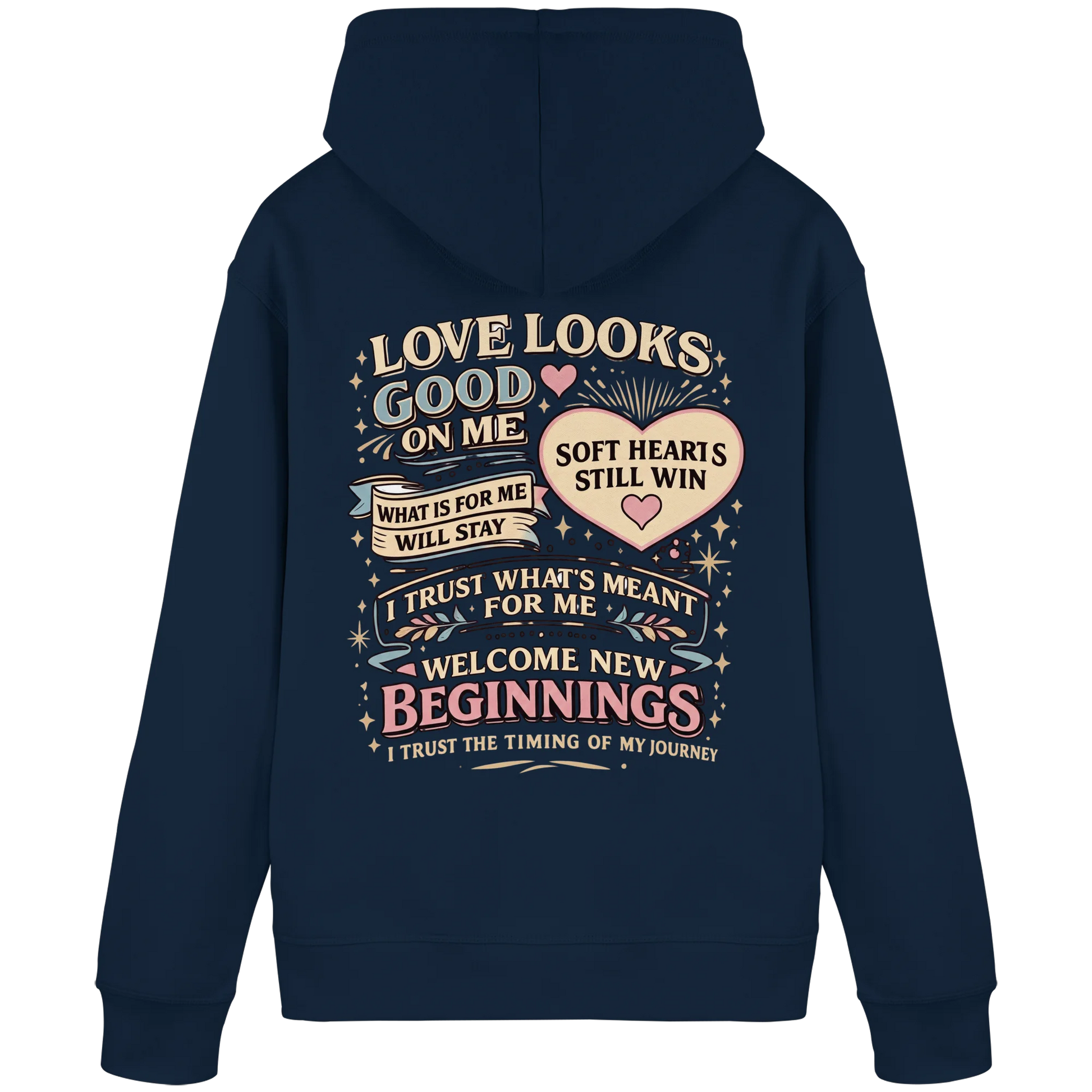 Bio Damen Hoodie in Cotton Pink mit Love Looks Good on Me Design