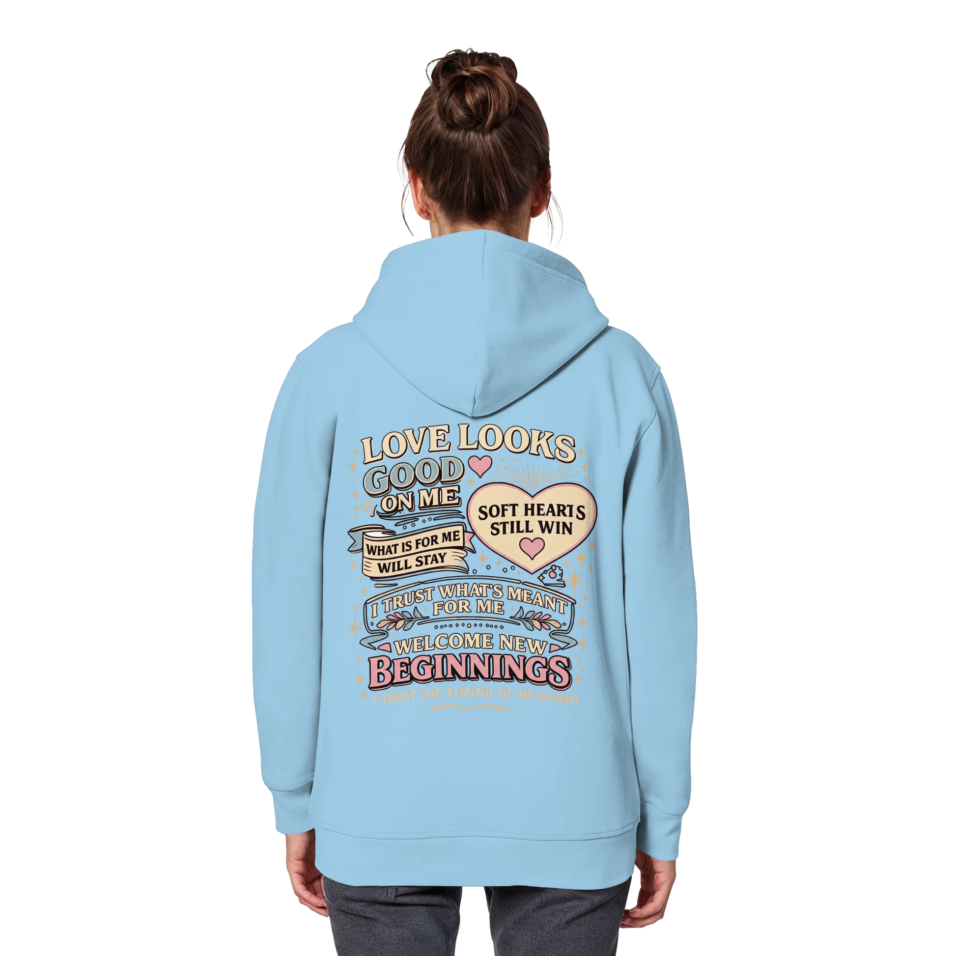 Bio Damen Hoodie in Vintage White mit Love Looks Good on Me Design