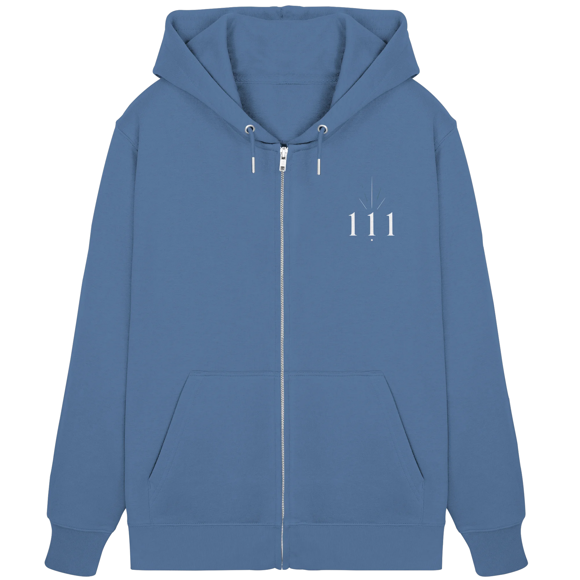 Bio Damen Zipper in Bright Blue mit Engelszahl 111 Motiv