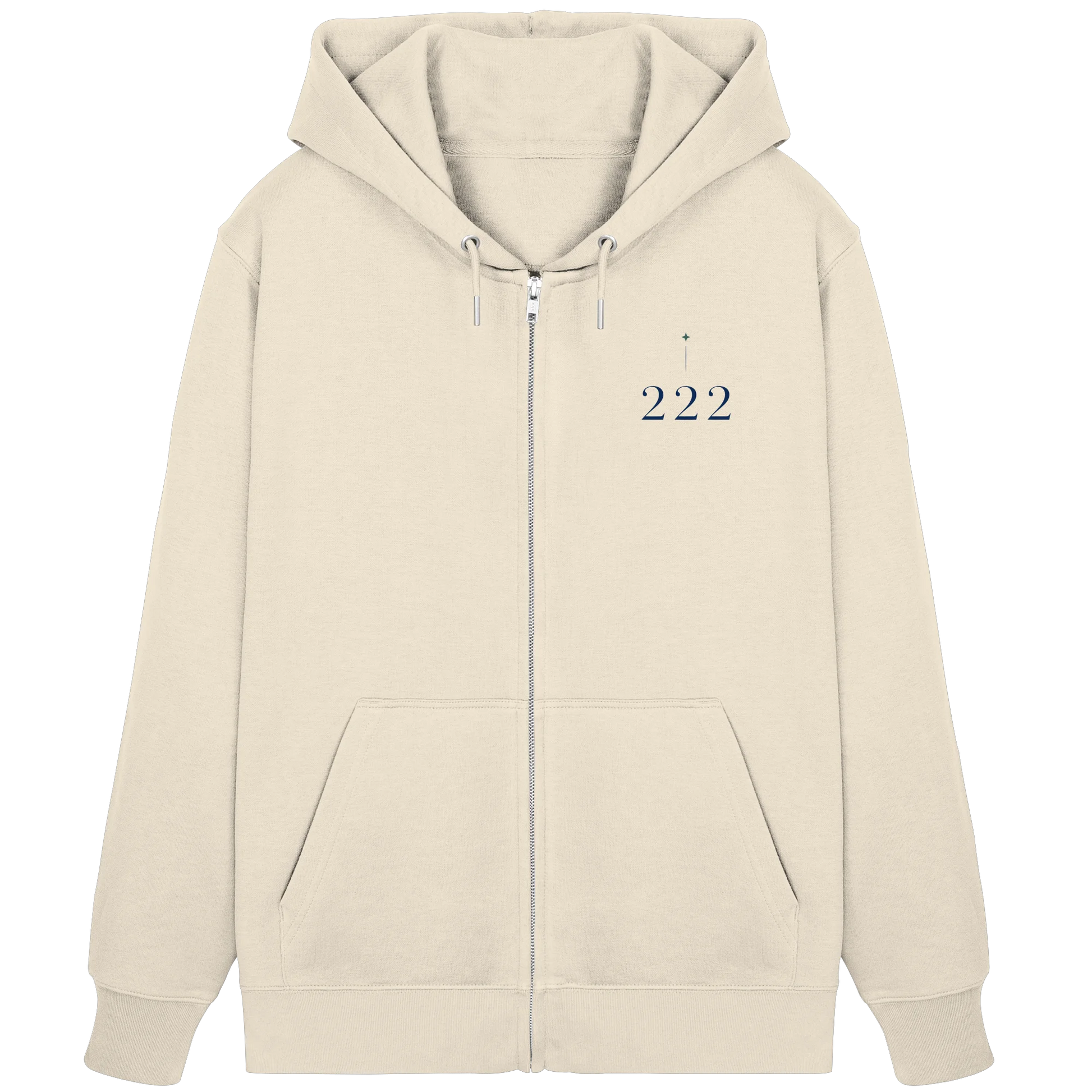 Bio Damen Zipper in Natural Raw mit Engelszahl 222 Motiv