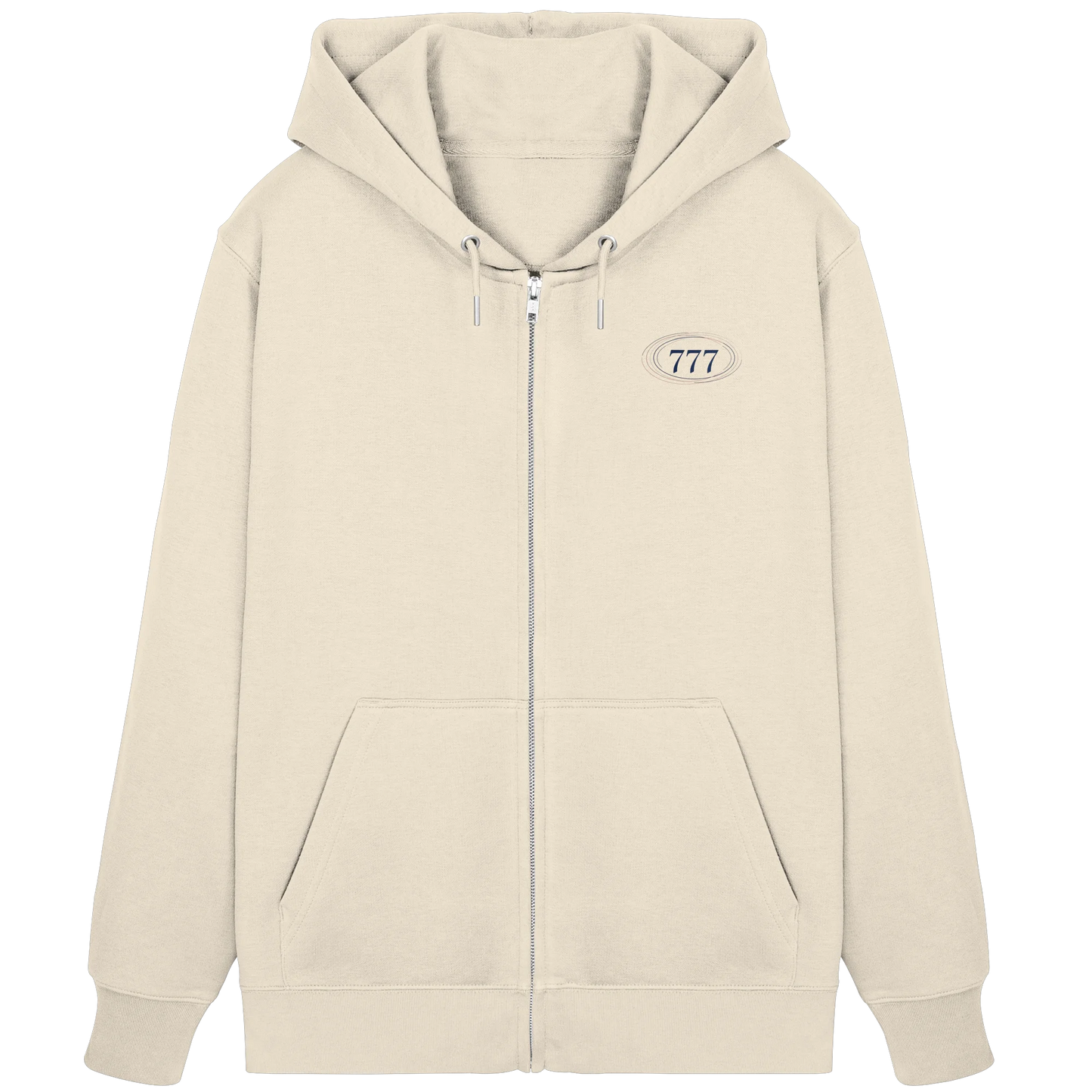Bio Damen Zipper in Natural Raw mit Engelszahl 777 Motiv