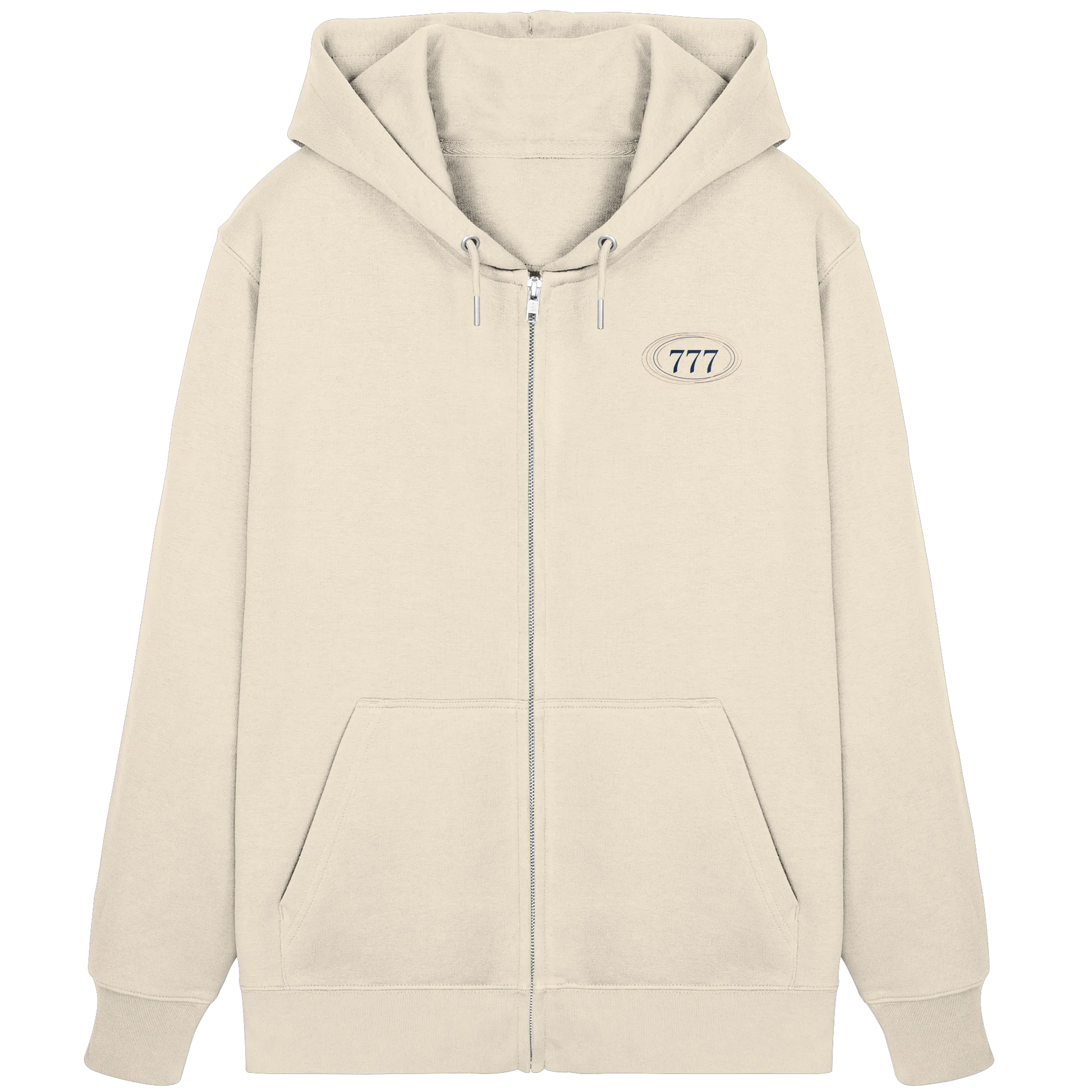 Bio Damen Zipper in Natural Raw mit Engelszahl 777 Motiv