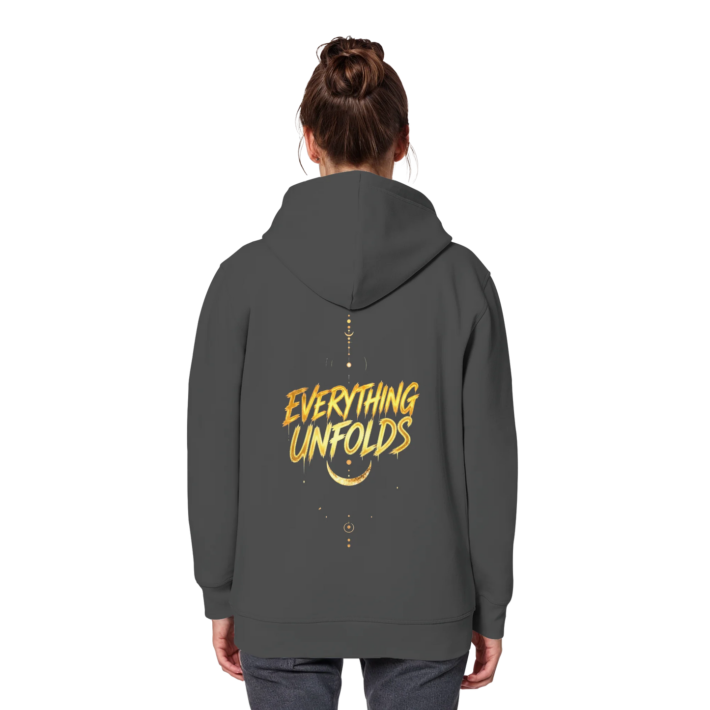 Bio Damen Hoodie in Bottle Green mit Everything Unfolds Design