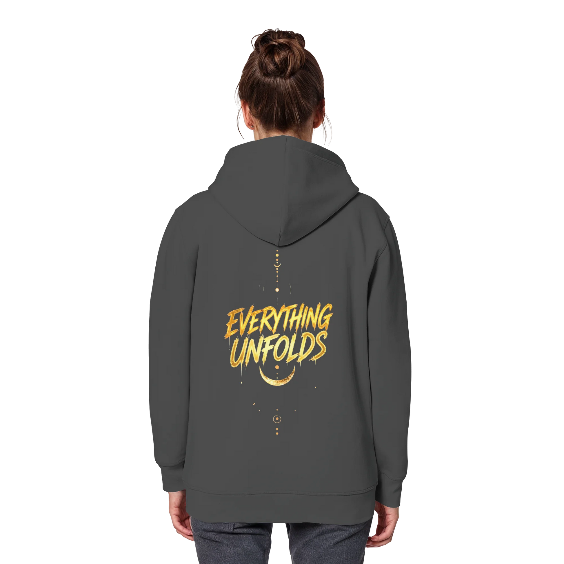 Bio Damen Hoodie in Bottle Green mit Everything Unfolds Design
