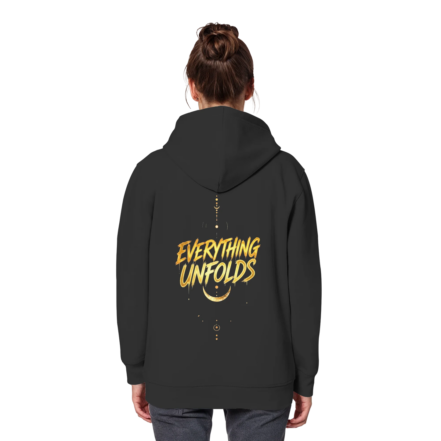 Bio Damen Hoodie in Anthracite mit Everything Unfolds Design