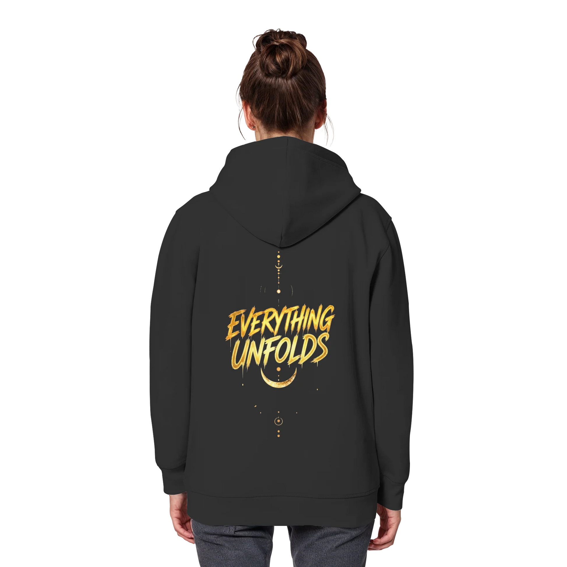 Bio Damen Hoodie in Anthracite mit Everything Unfolds Design