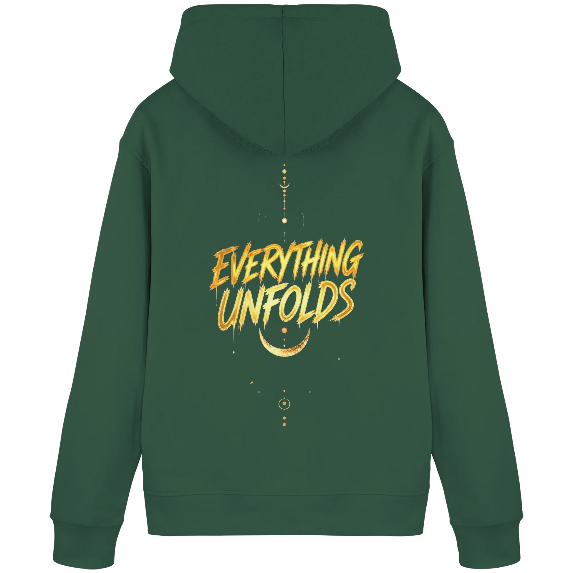 Bio Damen Hoodie in Bottle Green mit Everything Unfolds Design