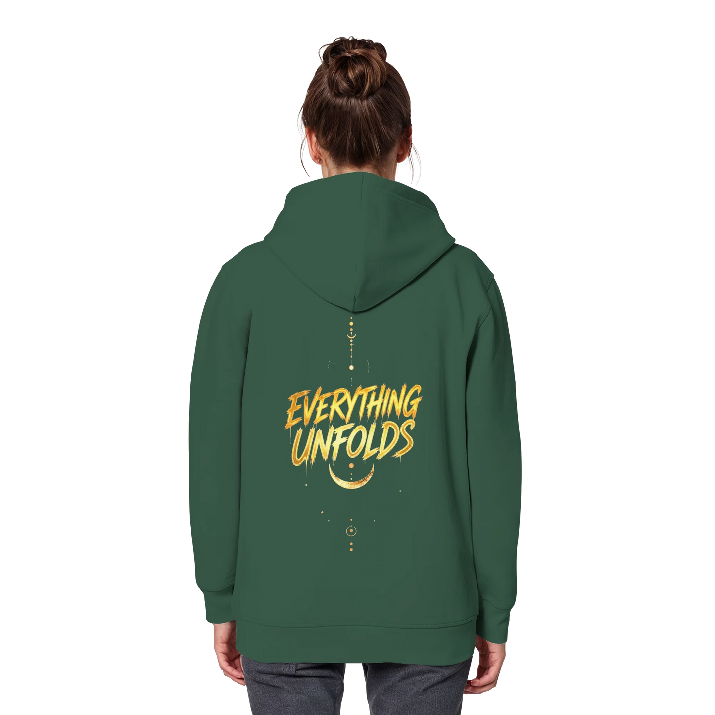 Bio Damen Hoodie in Bottle Green mit Everything Unfolds Design