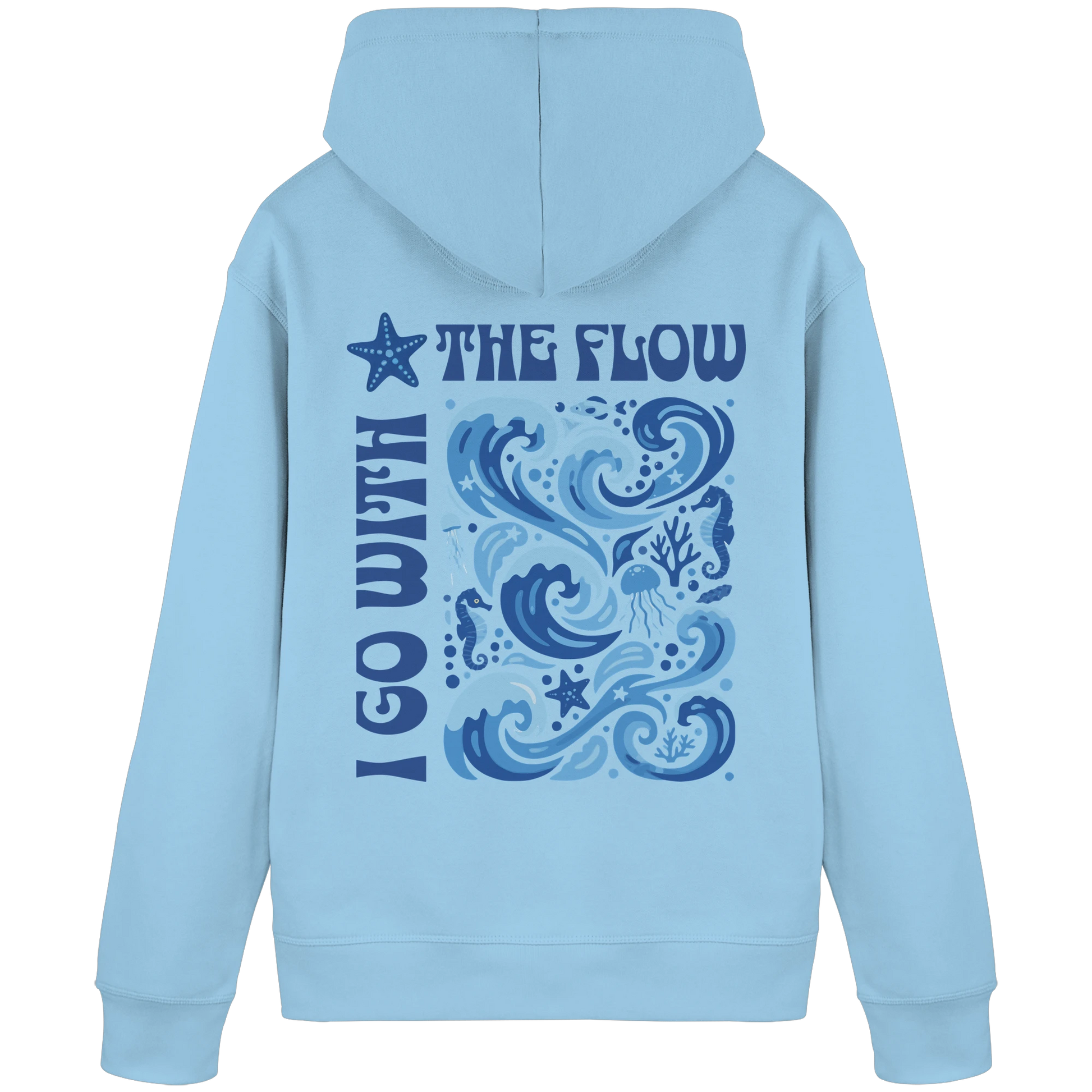 Bio Damen Hoodie in Sky Blue mit Leichtigkeit & Loslassen Design