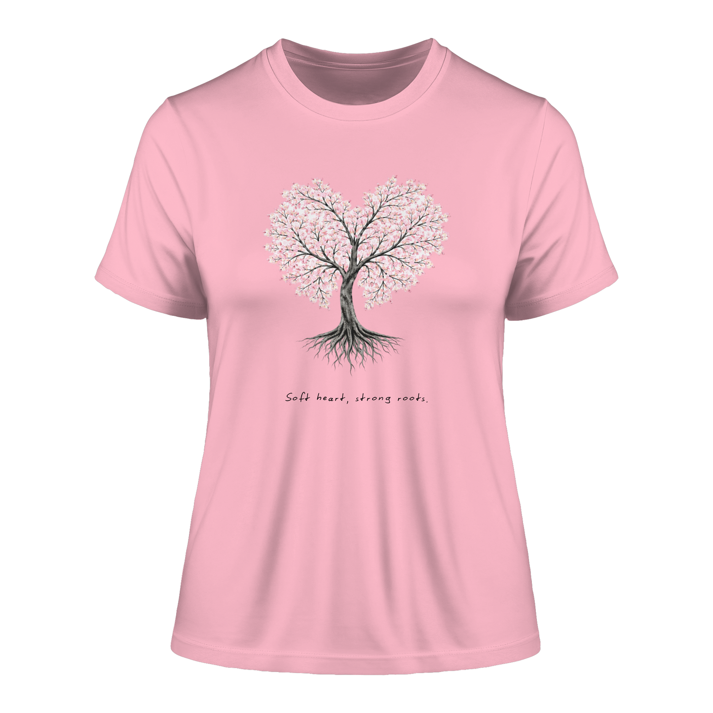 tailliertes Bio Damen Shirt in White mit Soft Heart Strong Roots Design